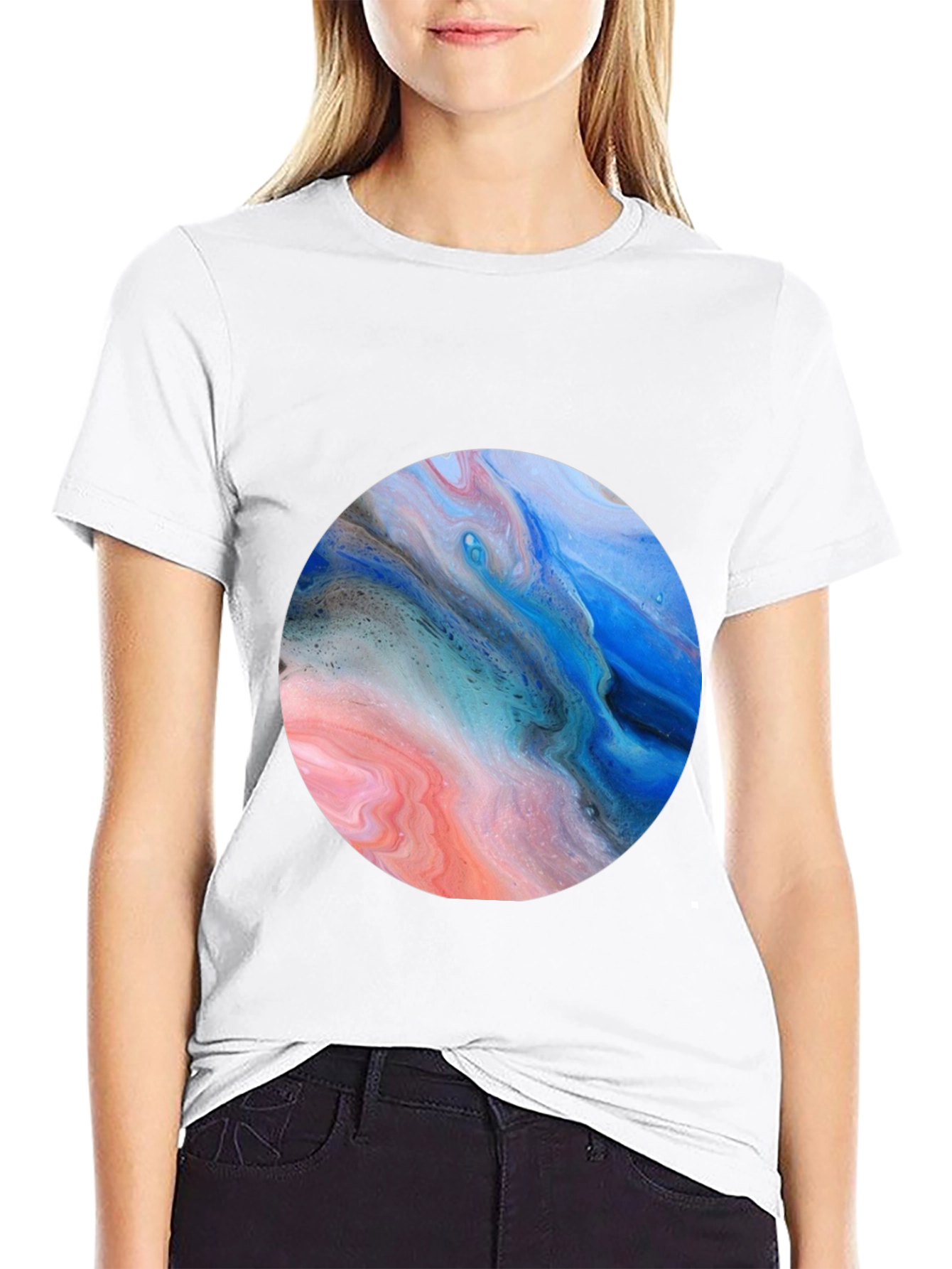 Abstract Swirl Circle Graphic Black T-Shirt