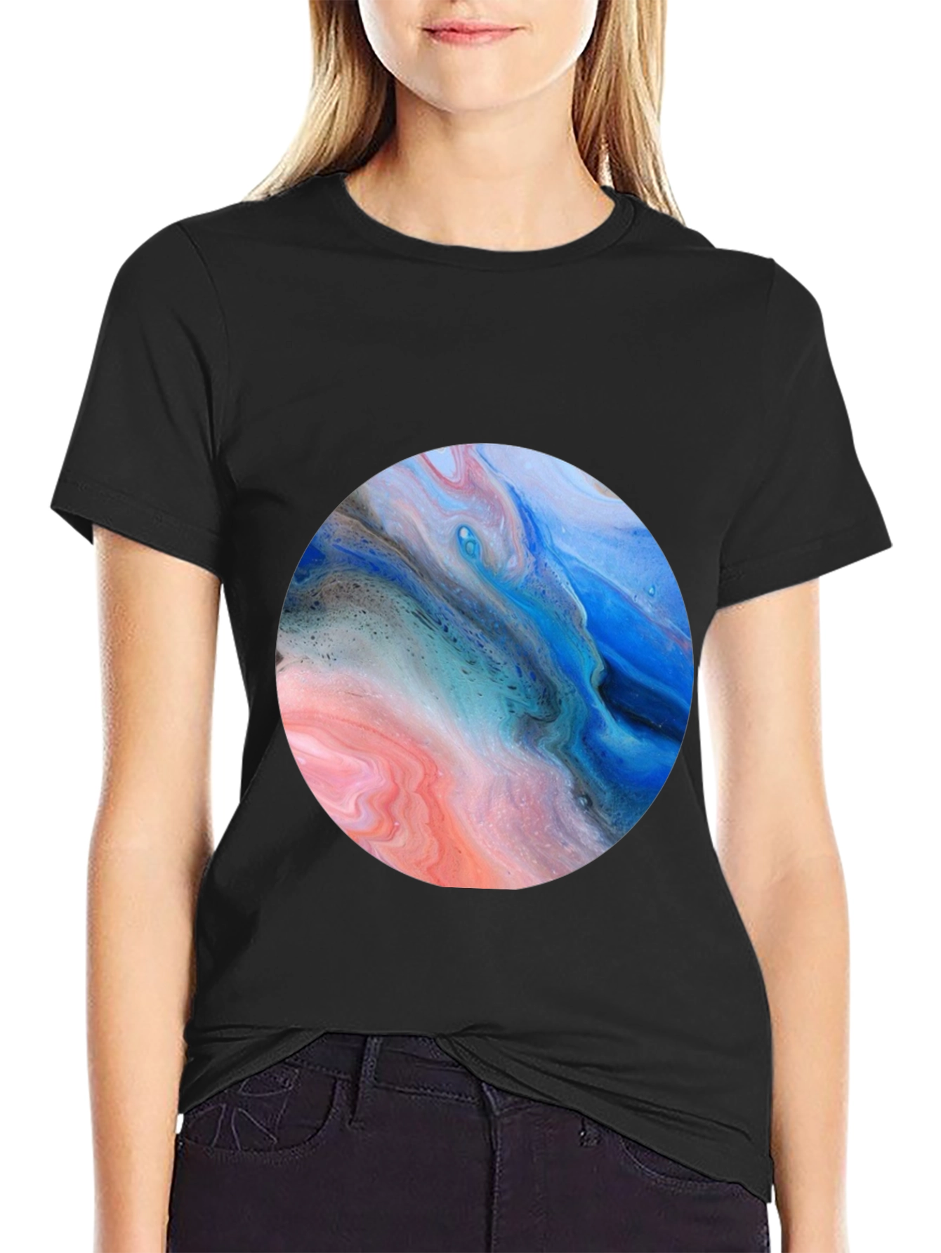 Abstract Swirl Circle Graphic Black T-Shirt