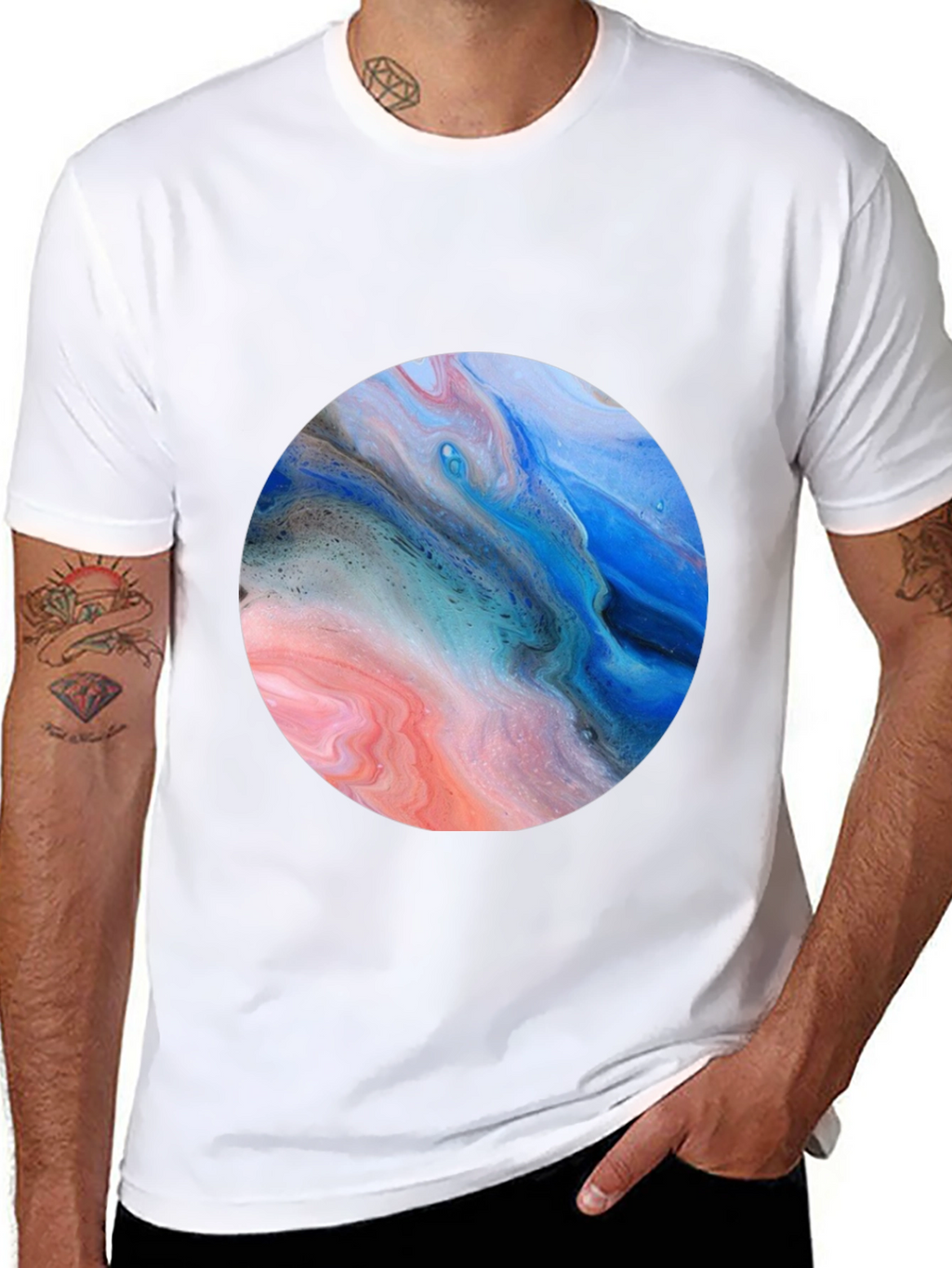 Abstract Swirl Circle Graphic Black T-Shirt