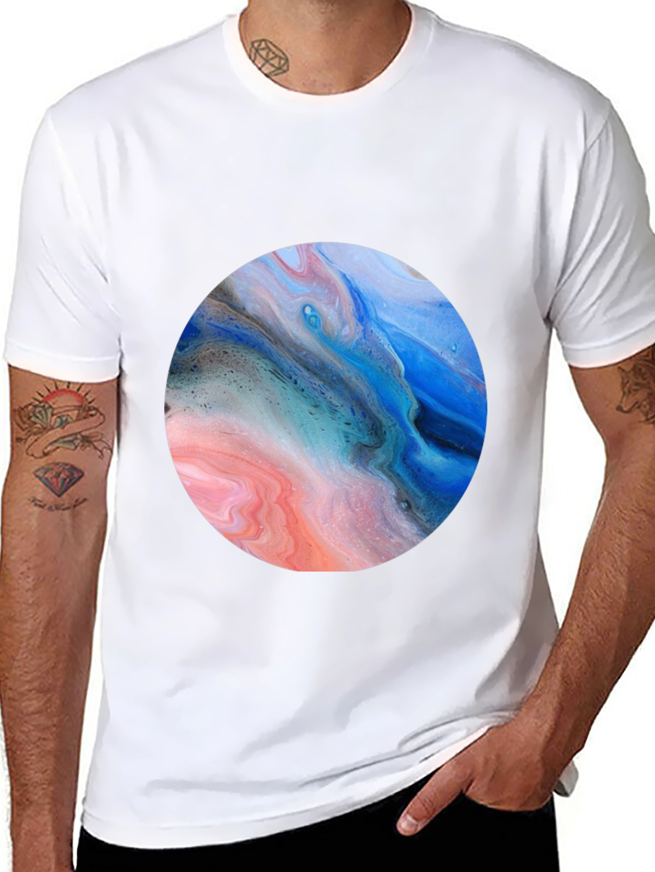 Abstract Swirl Circle Graphic Black T-Shirt