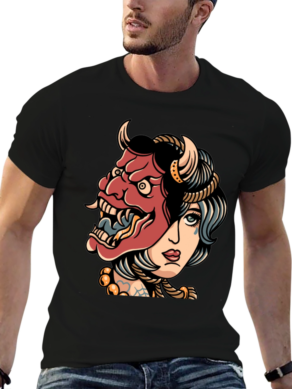 Devil Mask Girl T-Shirt - Edgy Graphic Tee