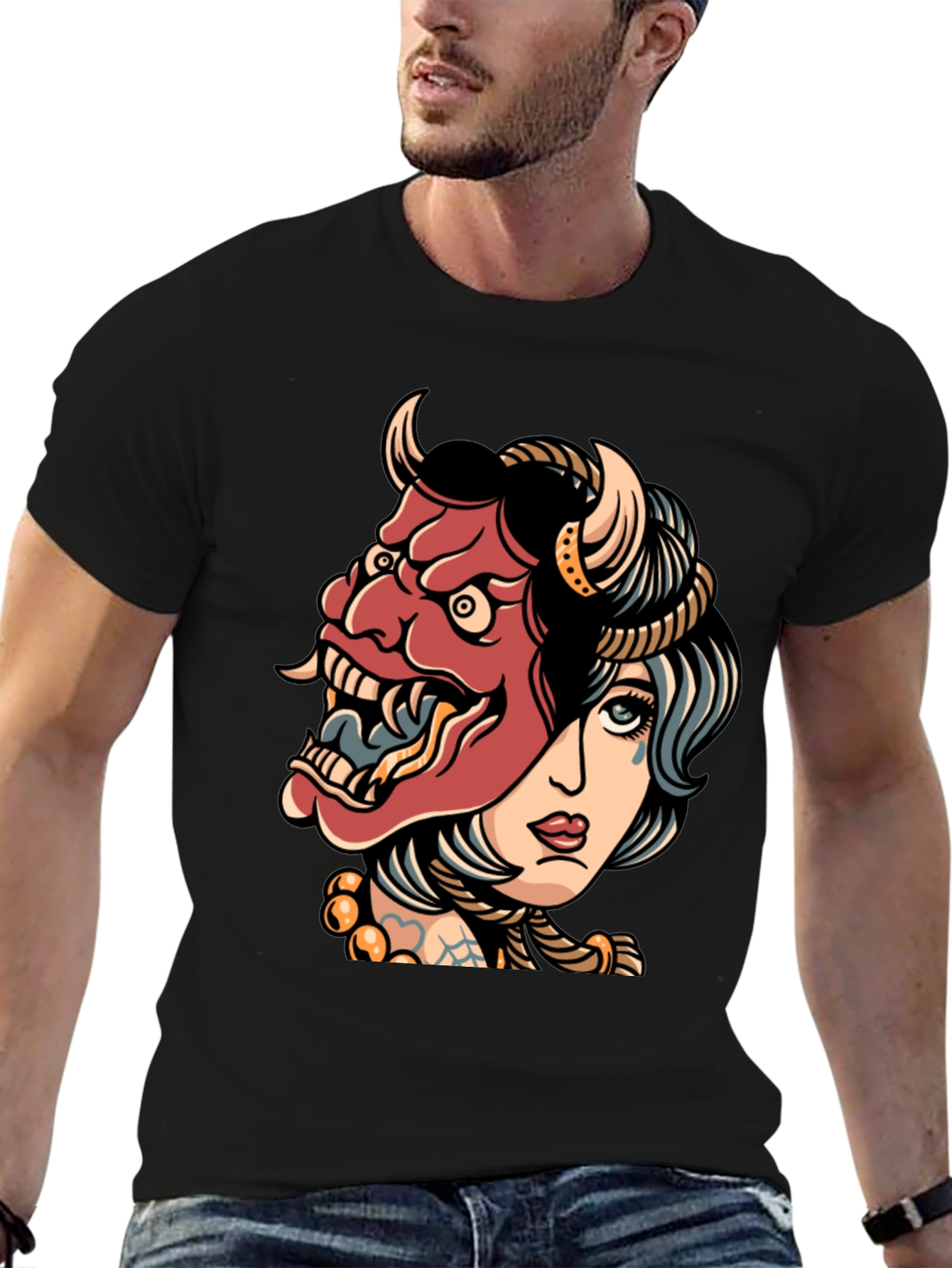 Devil Mask Girl T-Shirt - Edgy Graphic Tee