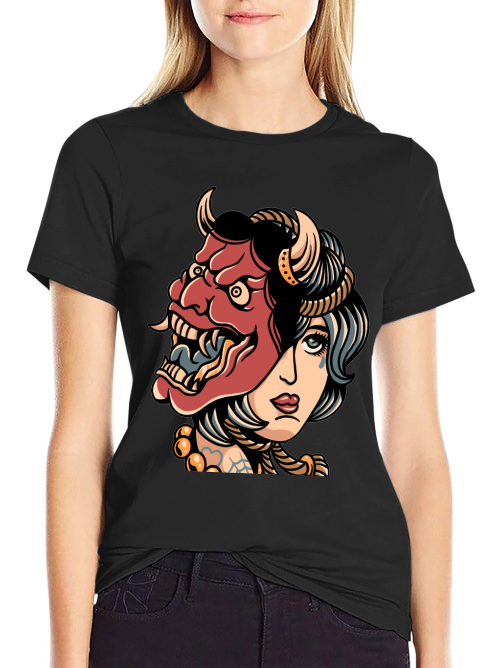 Devil Mask Girl T-Shirt - Edgy Graphic Tee