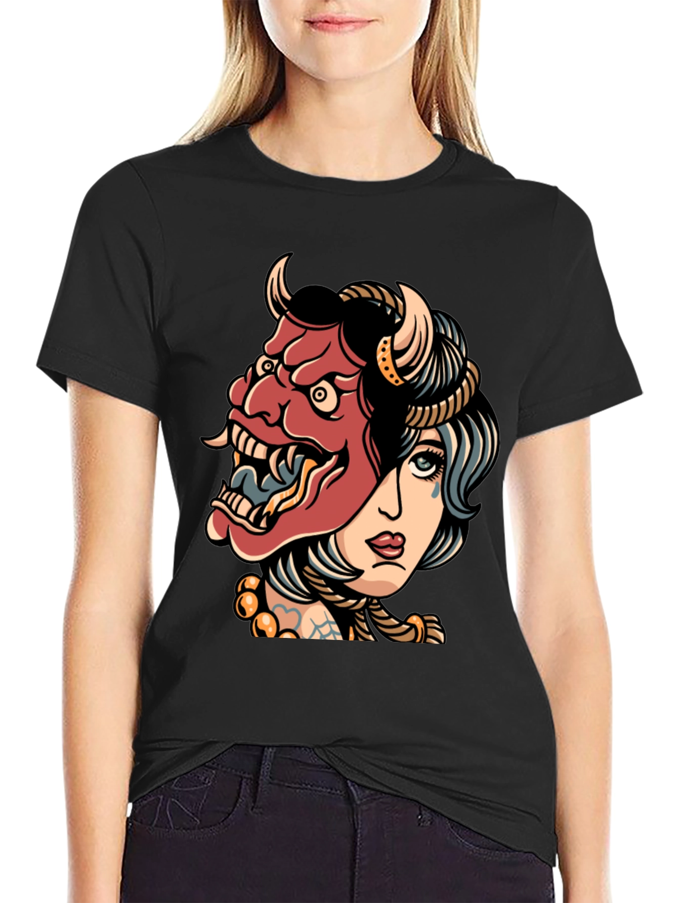 Devil Mask Girl T-Shirt - Edgy Graphic Tee