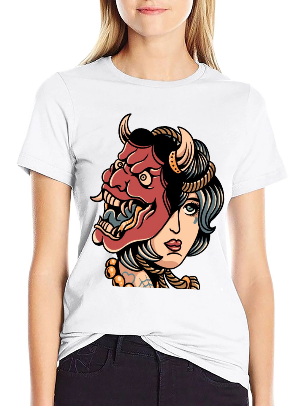 Devil Mask Girl T-Shirt - Edgy Graphic Tee