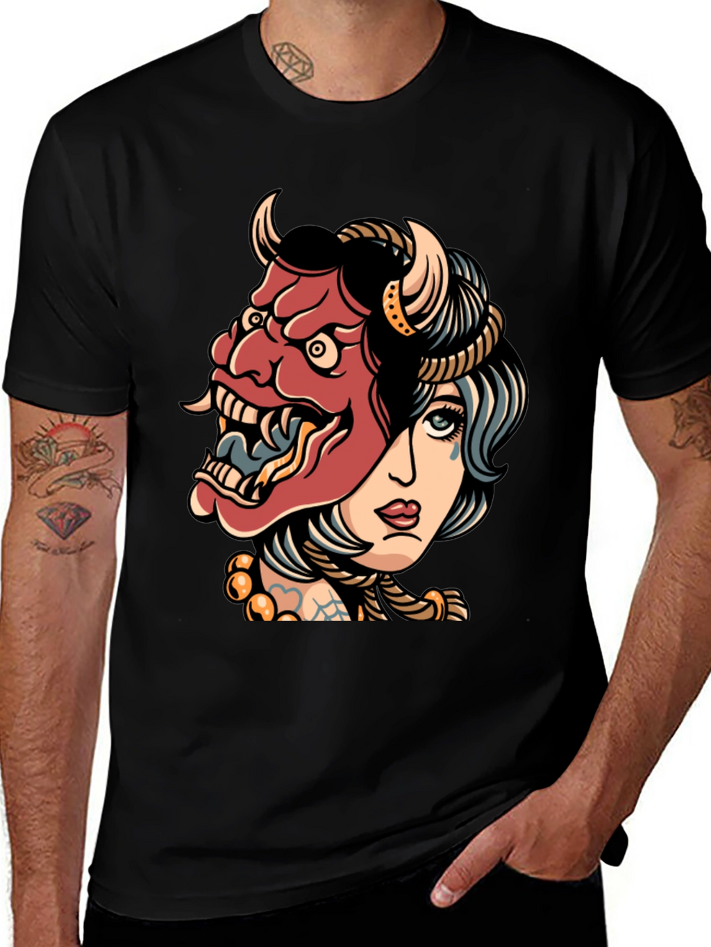 Devil Mask Girl T-Shirt - Edgy Graphic Tee