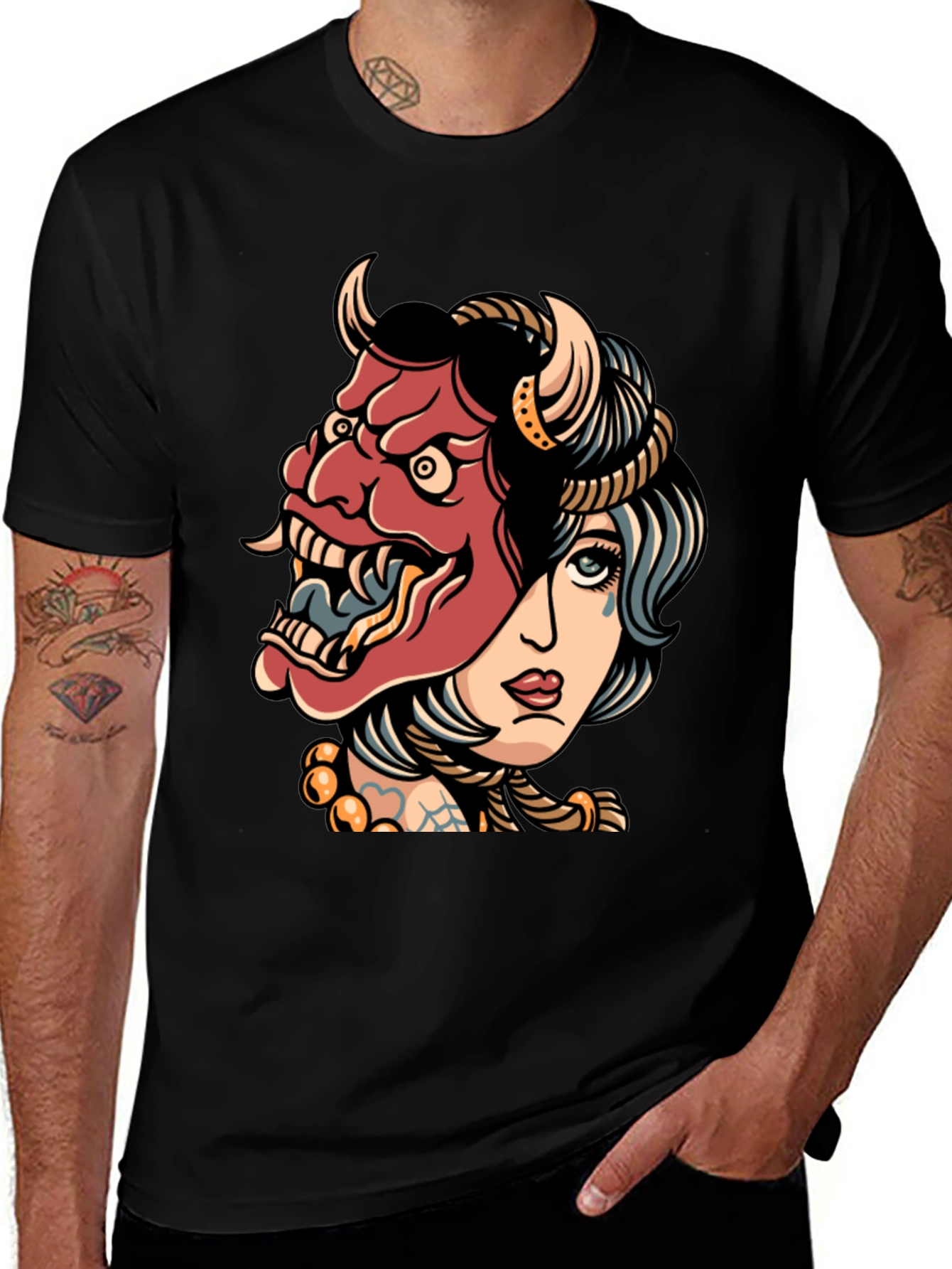 Devil Mask Girl T-Shirt - Edgy Graphic Tee