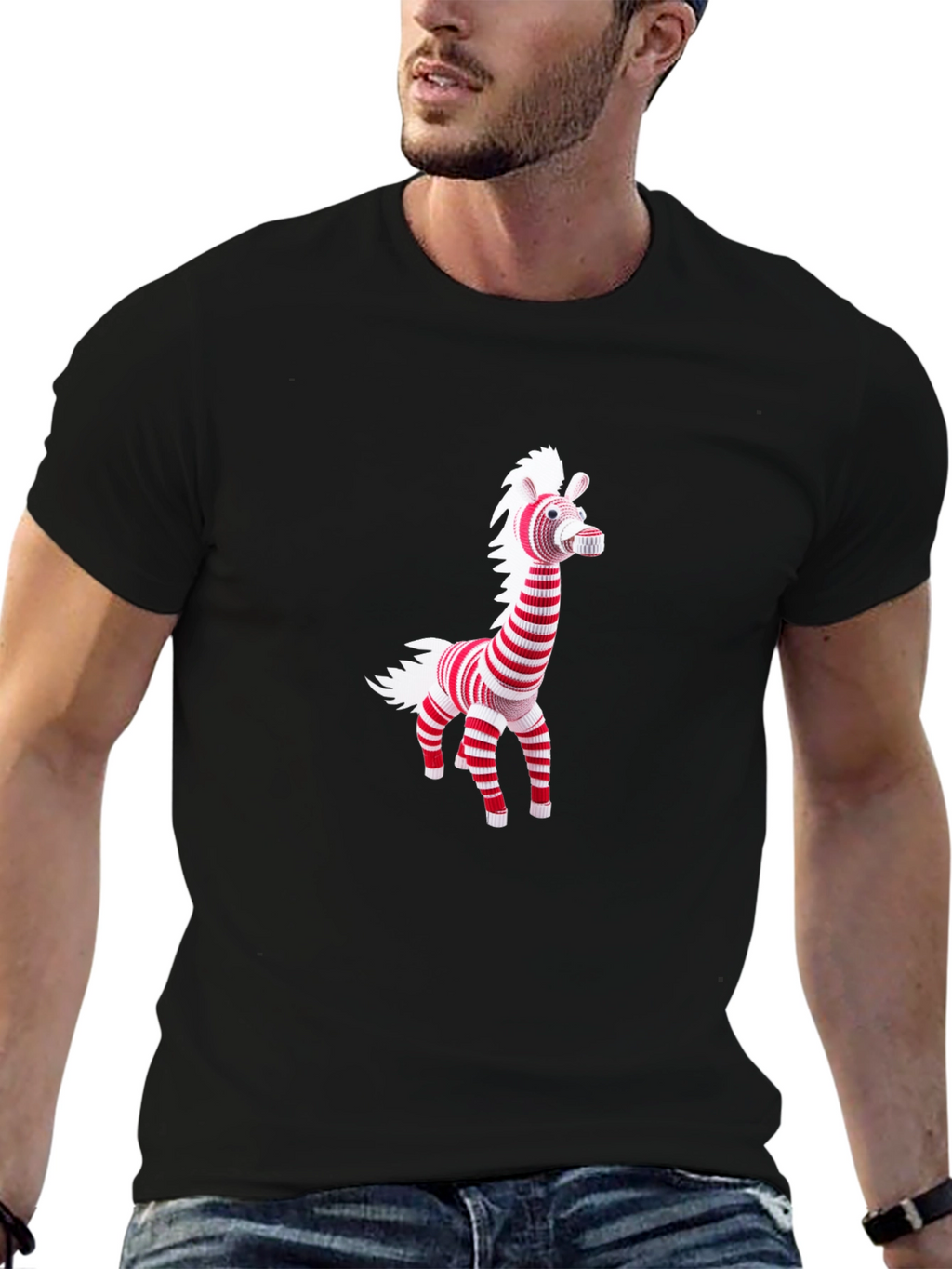 Striped Zebra Graphic Tee - Mens Black T-Shirt