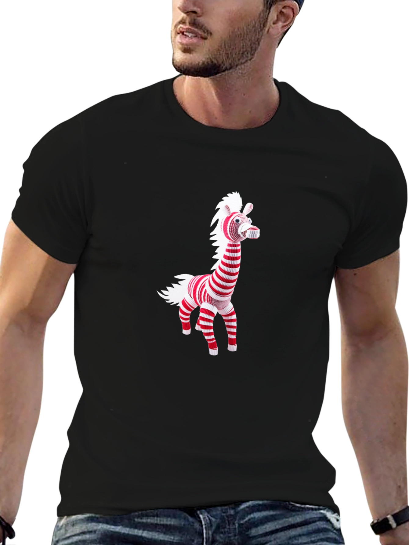 Striped Zebra Graphic Tee - Mens Black T-Shirt