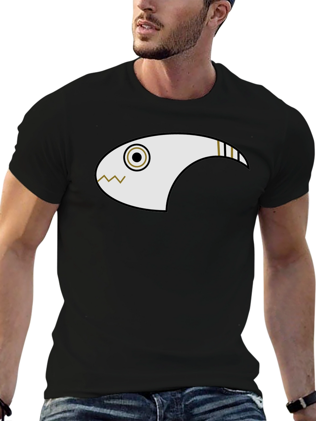 Abstract Fish Graphic Black T-Shirt