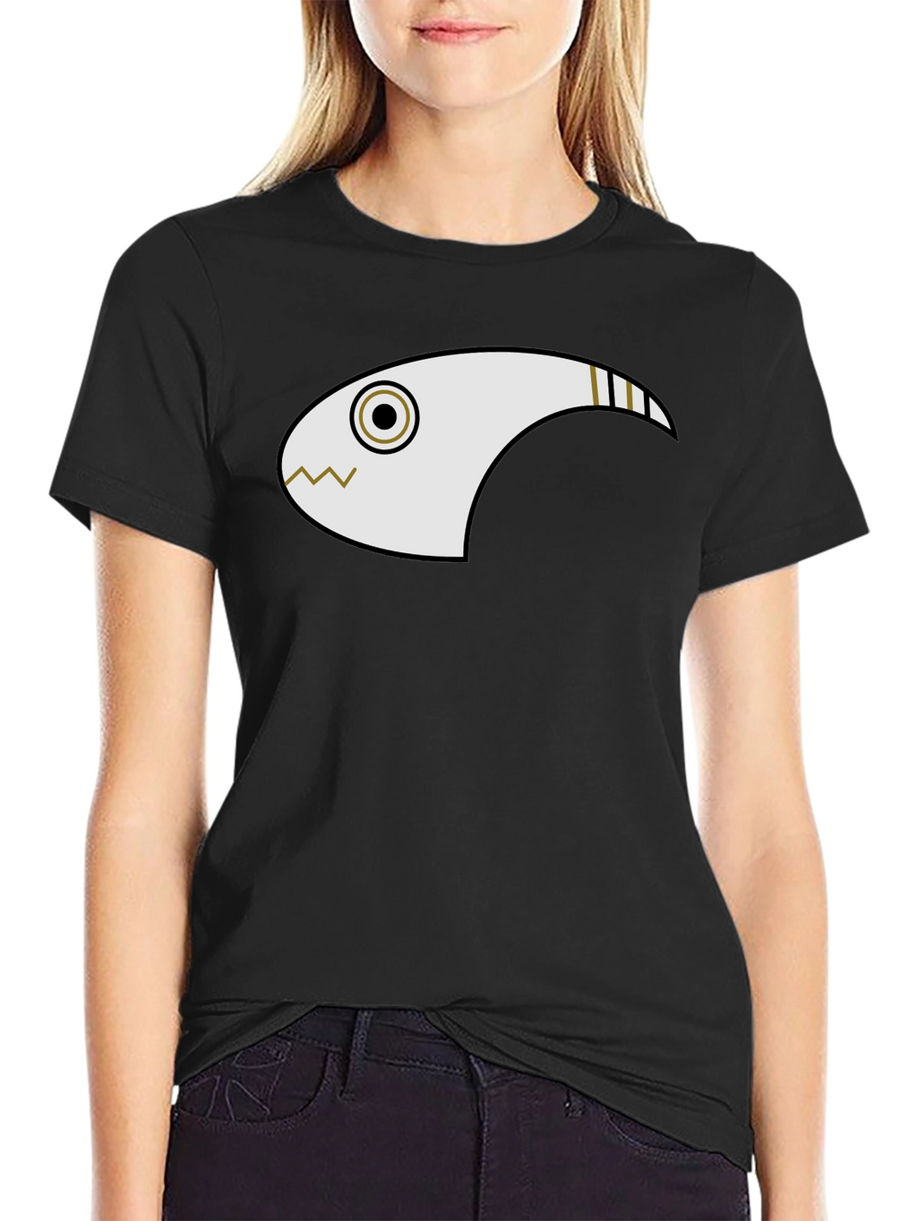 Abstract Fish Graphic Black T-Shirt