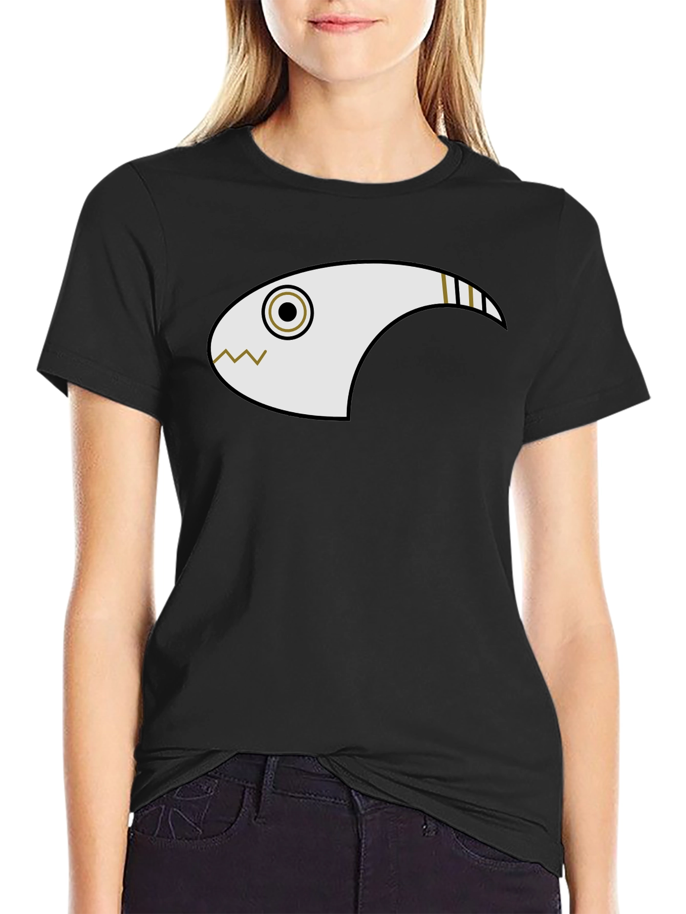 Abstract Fish Graphic Black T-Shirt
