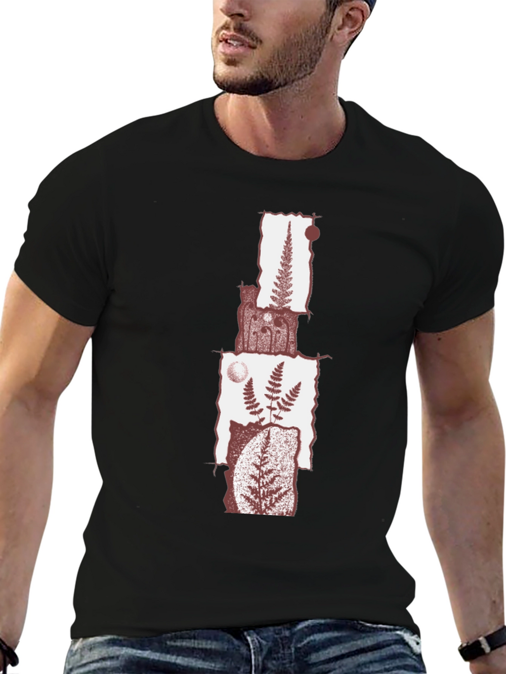 Fern Collage Graphic Tee - Black Cotton Blend