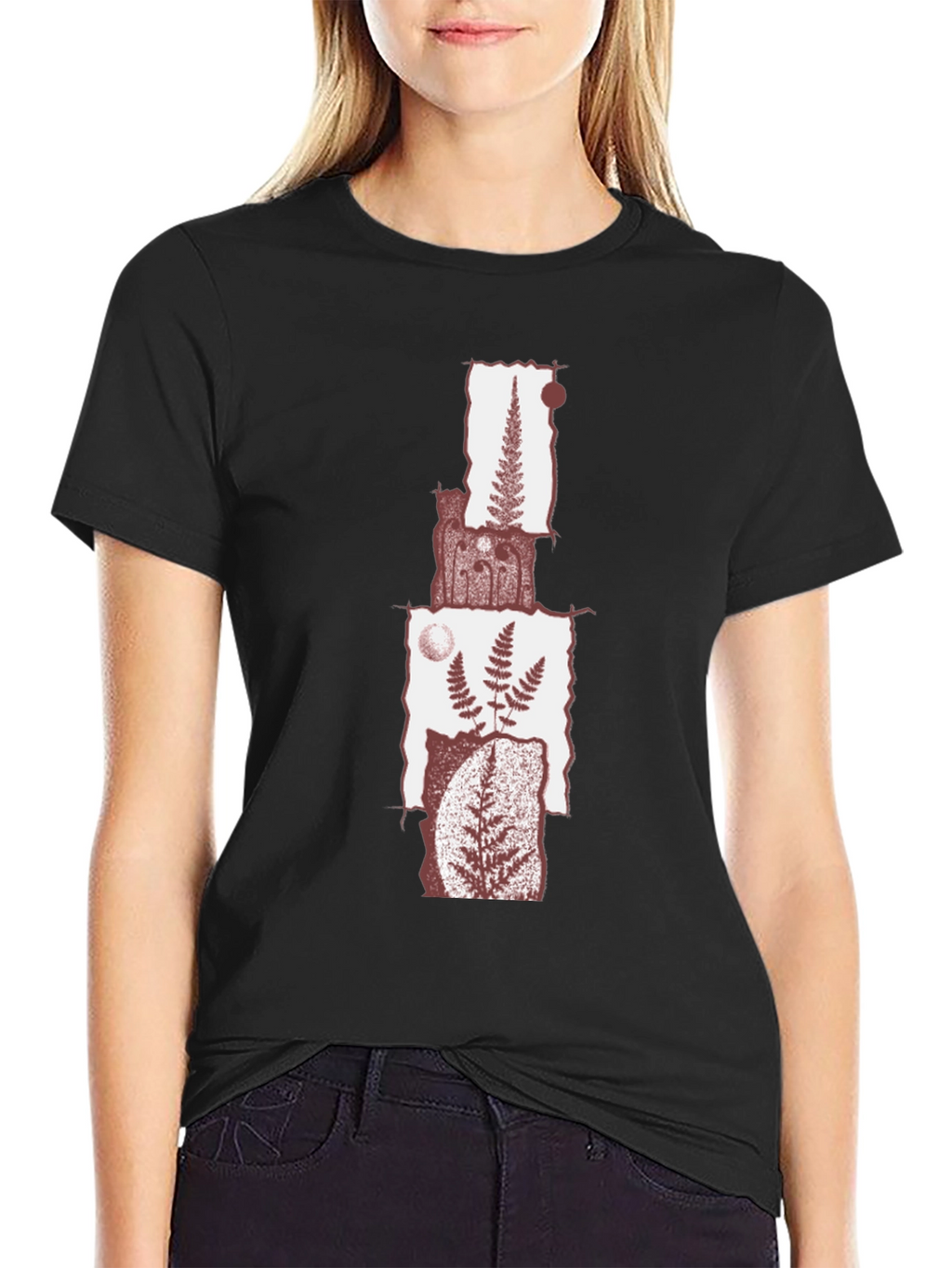 Fern Collage Graphic Tee - Black Cotton Blend