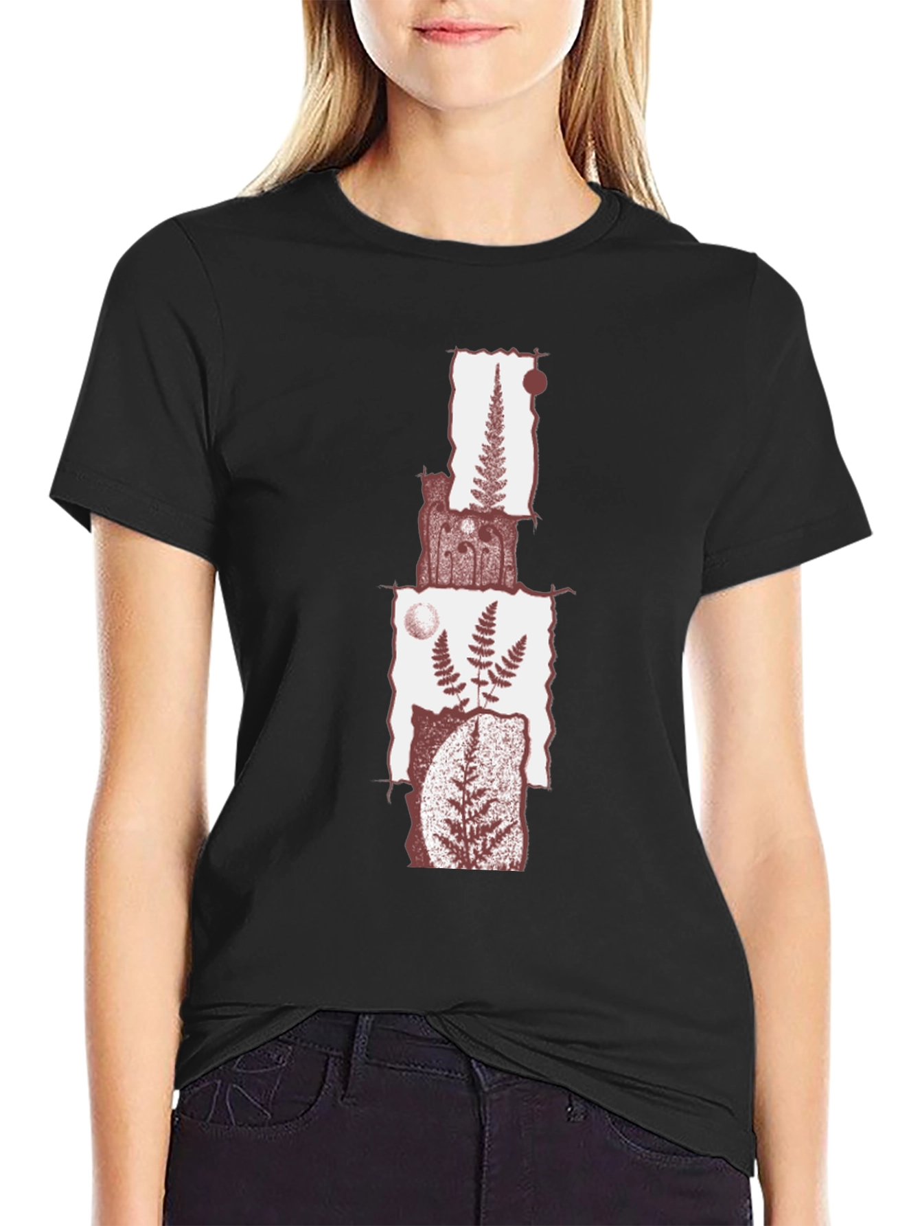Fern Collage Graphic Tee - Black Cotton Blend