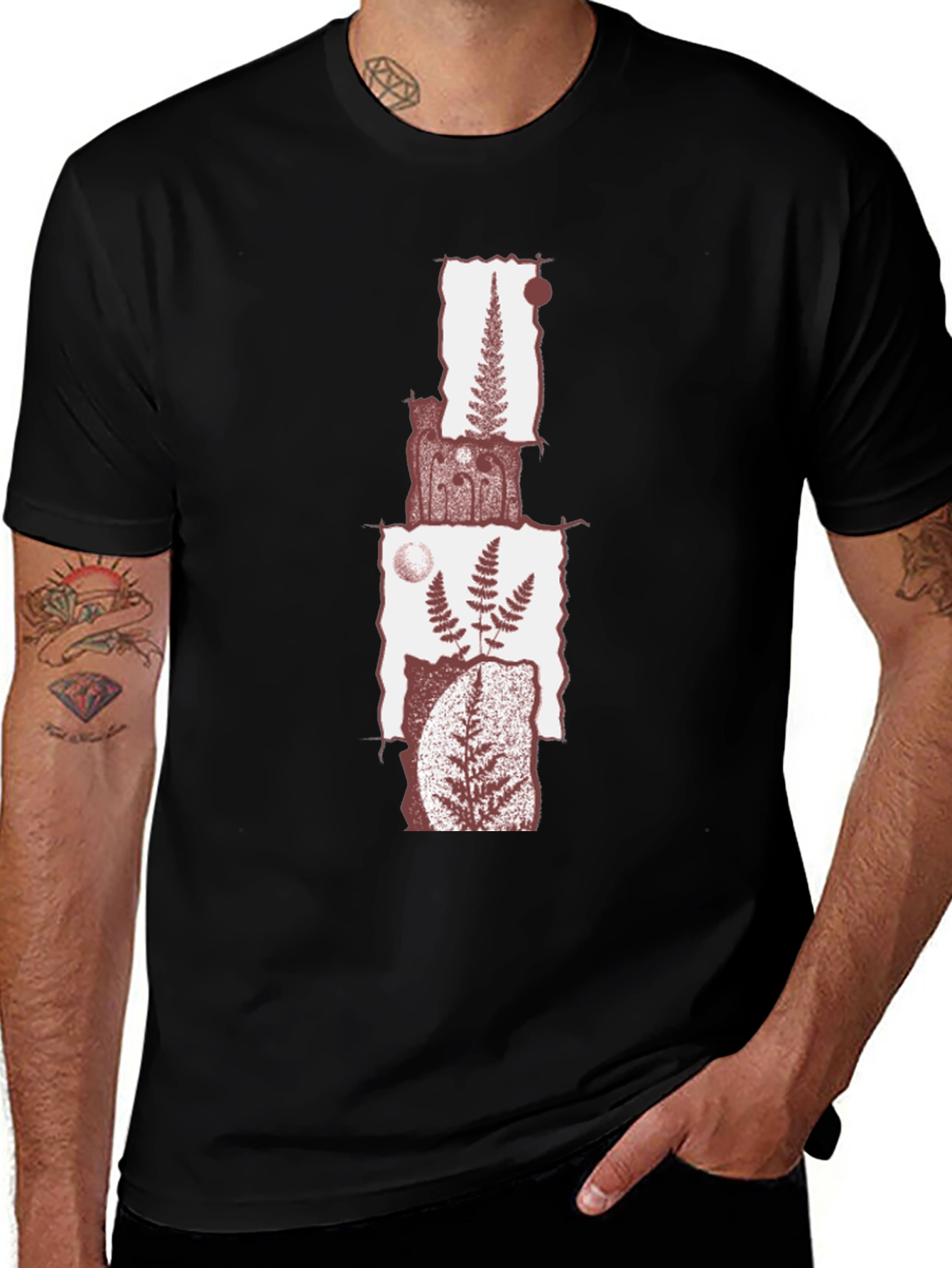 Fern Collage Graphic Tee - Black Cotton Blend