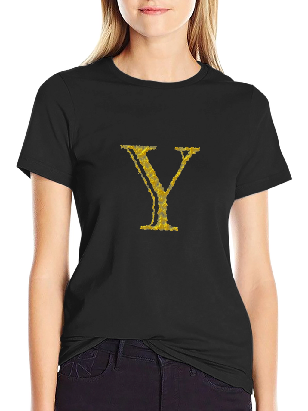 Golden Y Black Cotton Tee