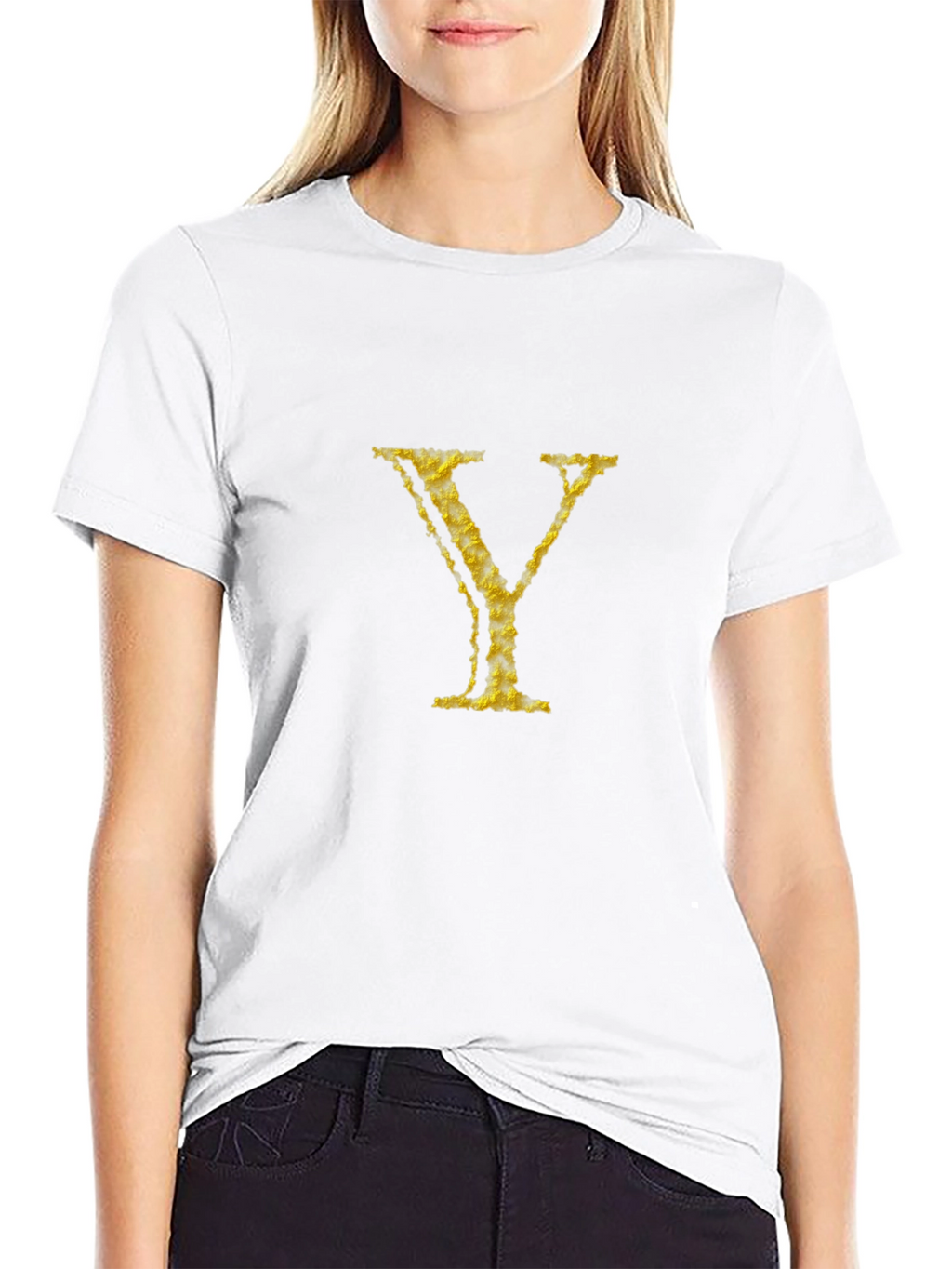 Golden Y Black Cotton Tee
