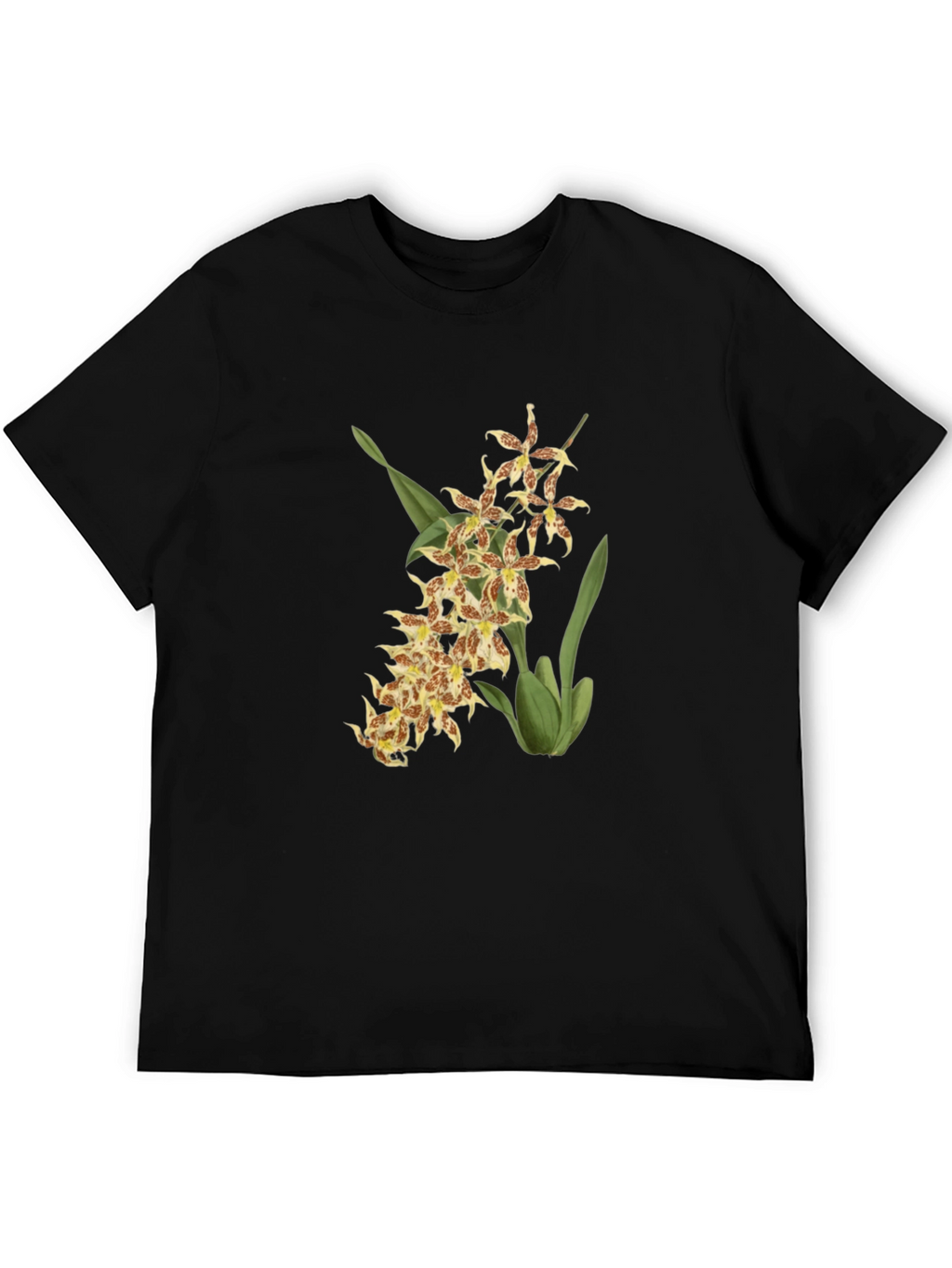 Floral Orchid Graphic Black T-Shirt