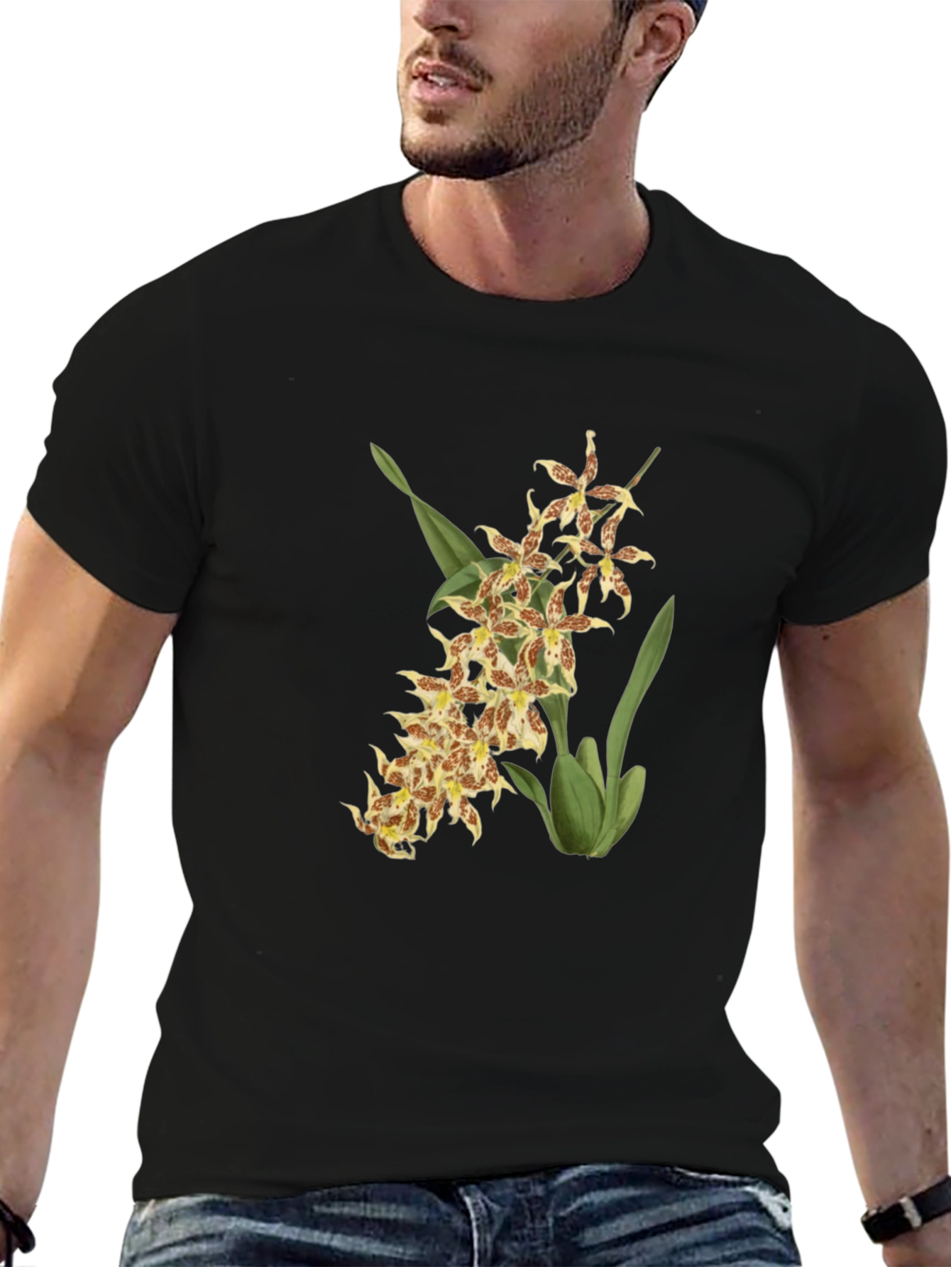 Floral Orchid Graphic Black T-Shirt