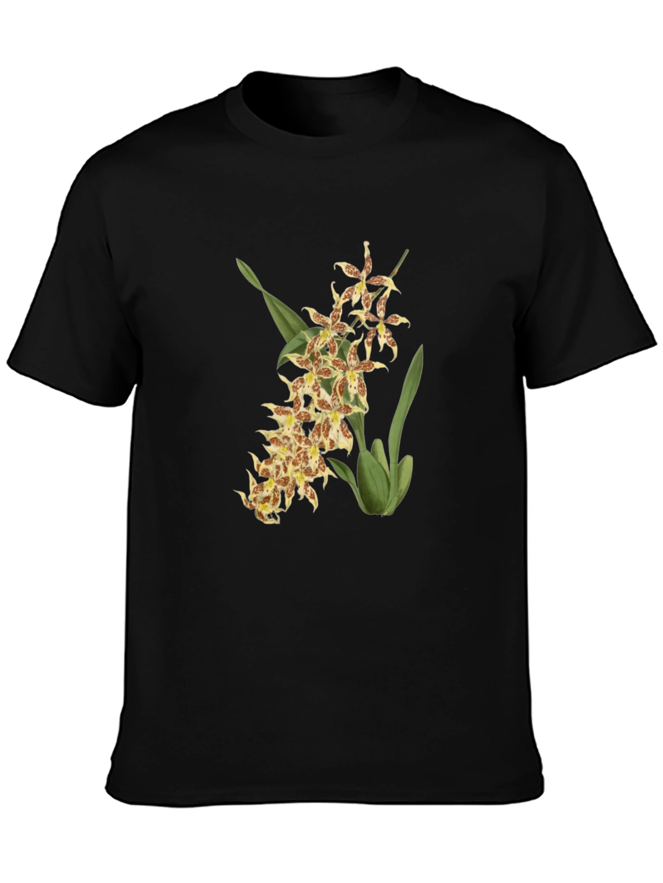 Floral Orchid Graphic Black T-Shirt