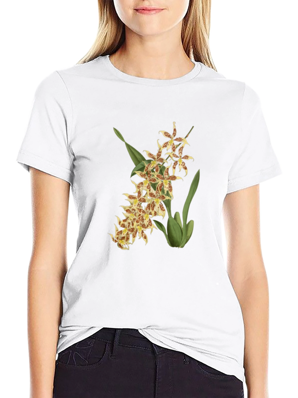 Floral Orchid Graphic Black T-Shirt