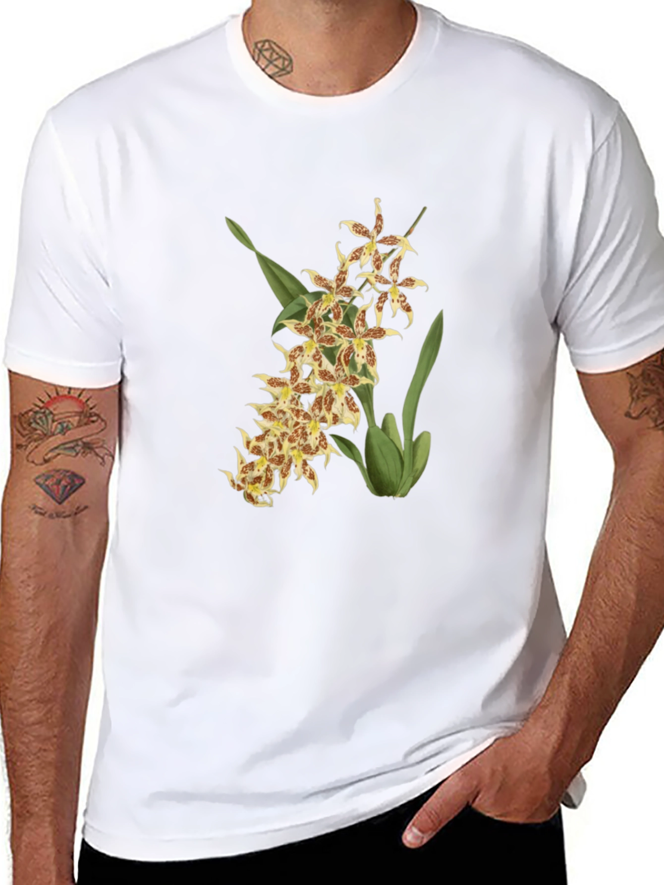 Floral Orchid Graphic Black T-Shirt