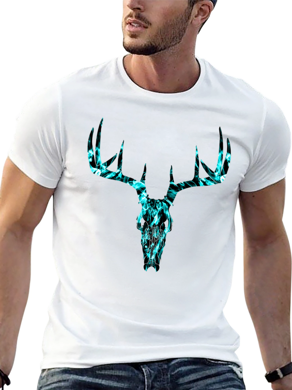 Deer Skull Graphic Tee - Black Cotton