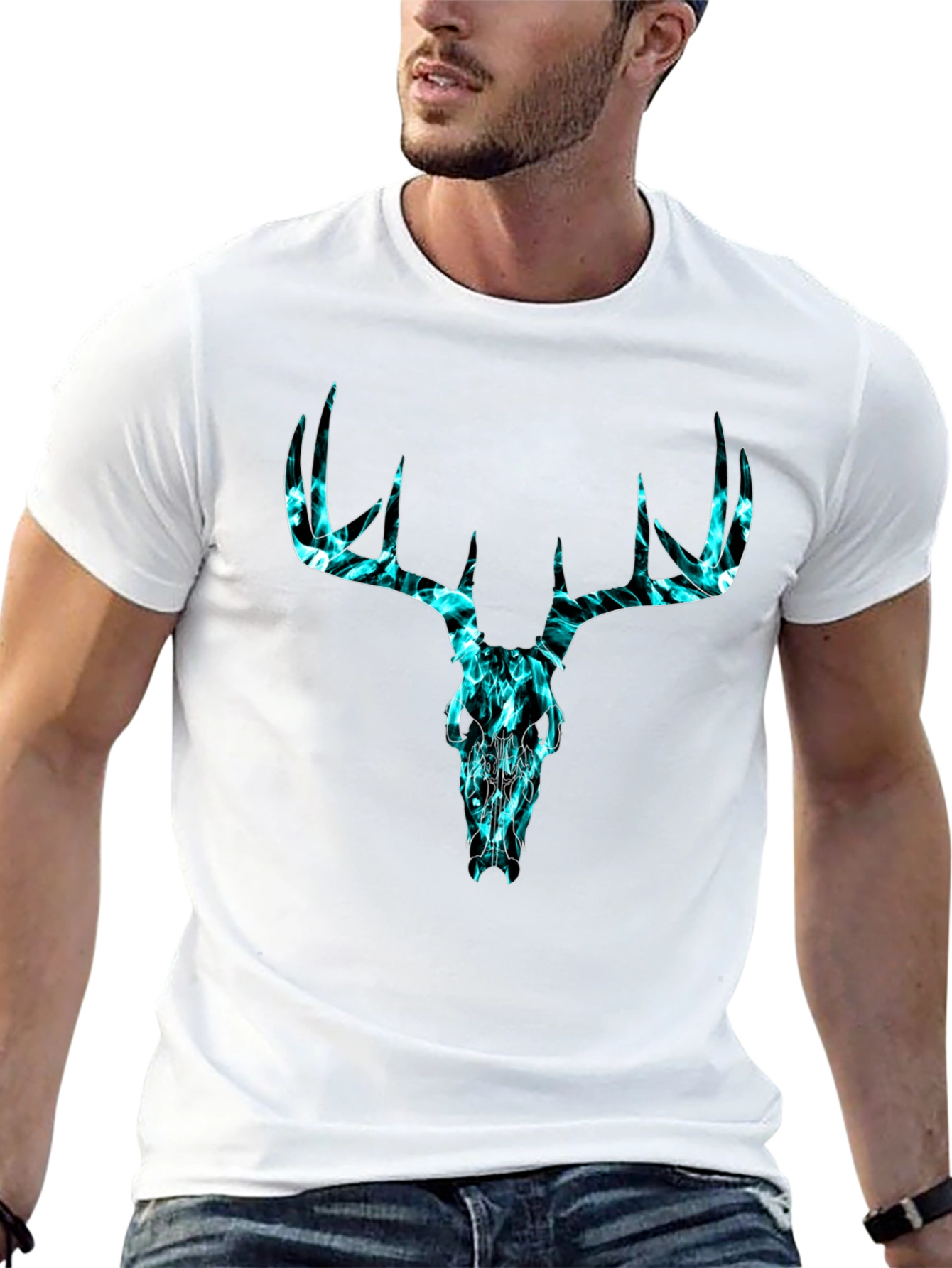Deer Skull Graphic Tee - Black Cotton