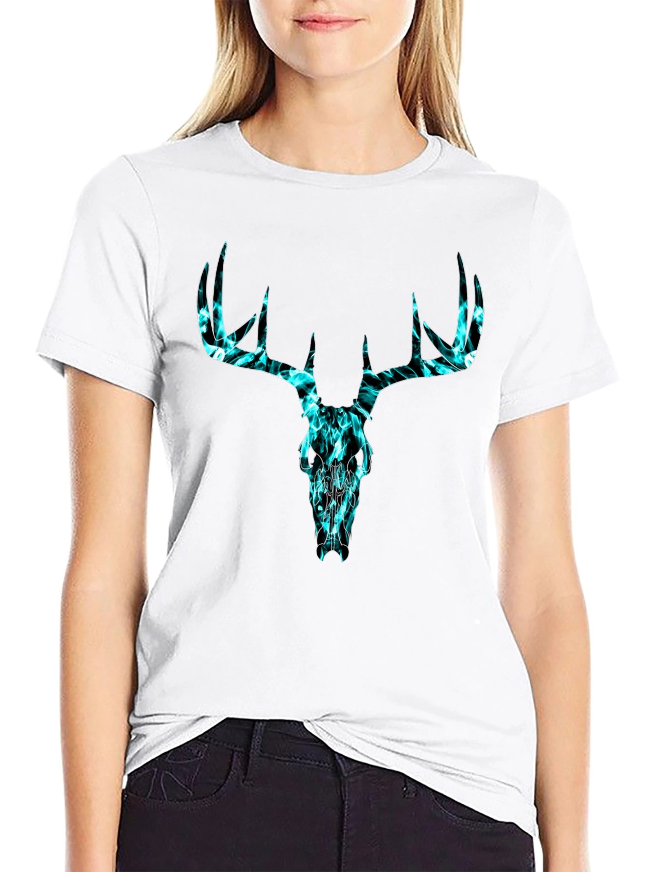 Deer Skull Graphic Tee - Black Cotton