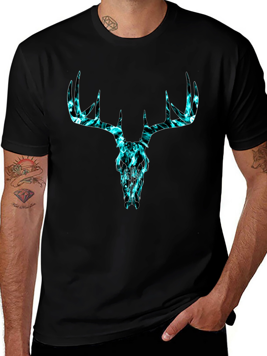 Deer Skull Graphic Tee - Black Cotton