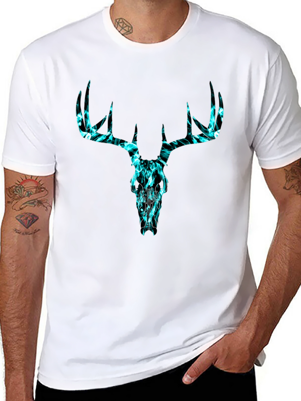 Deer Skull Graphic Tee - Black Cotton