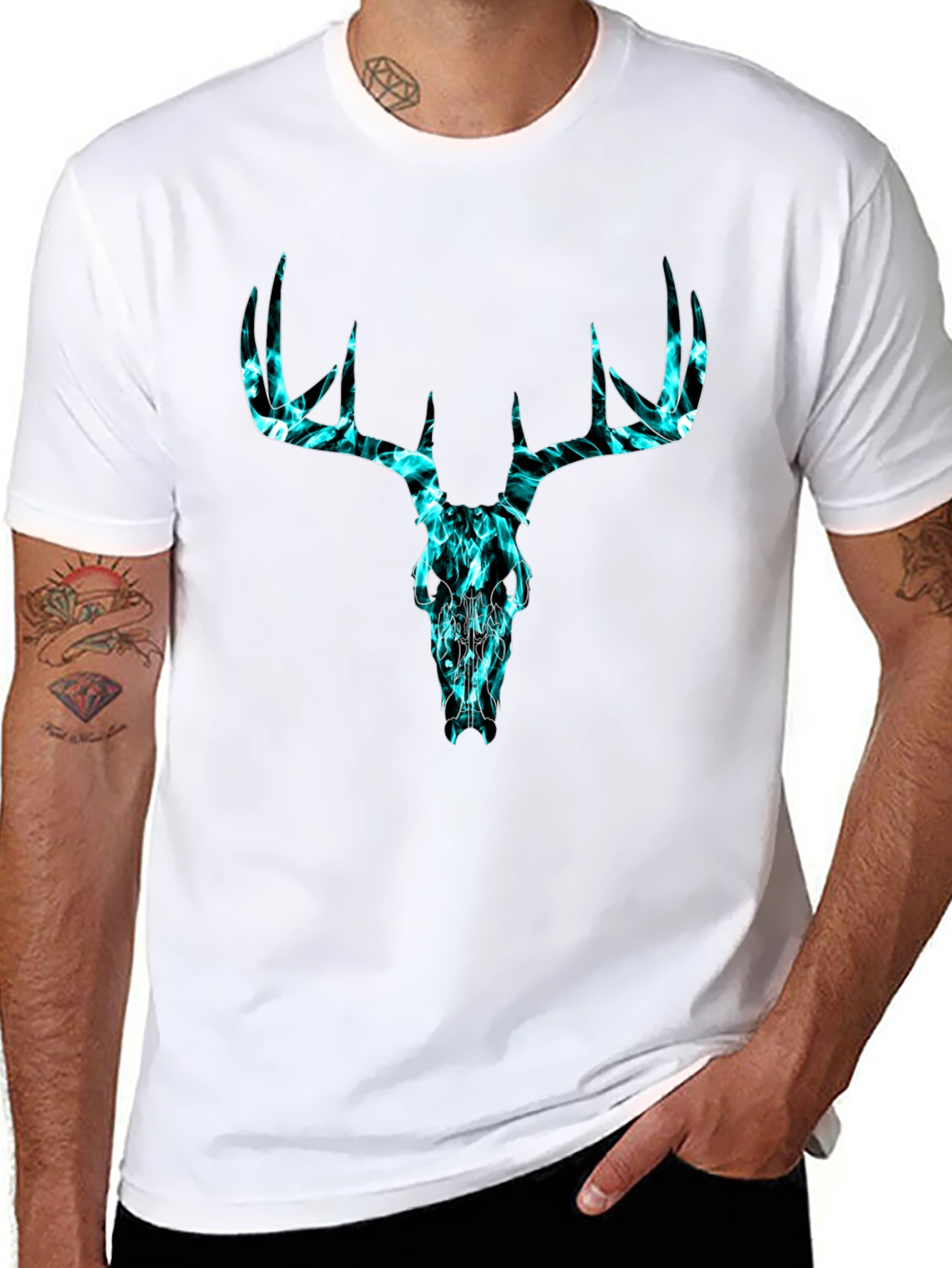 Deer Skull Graphic Tee - Black Cotton