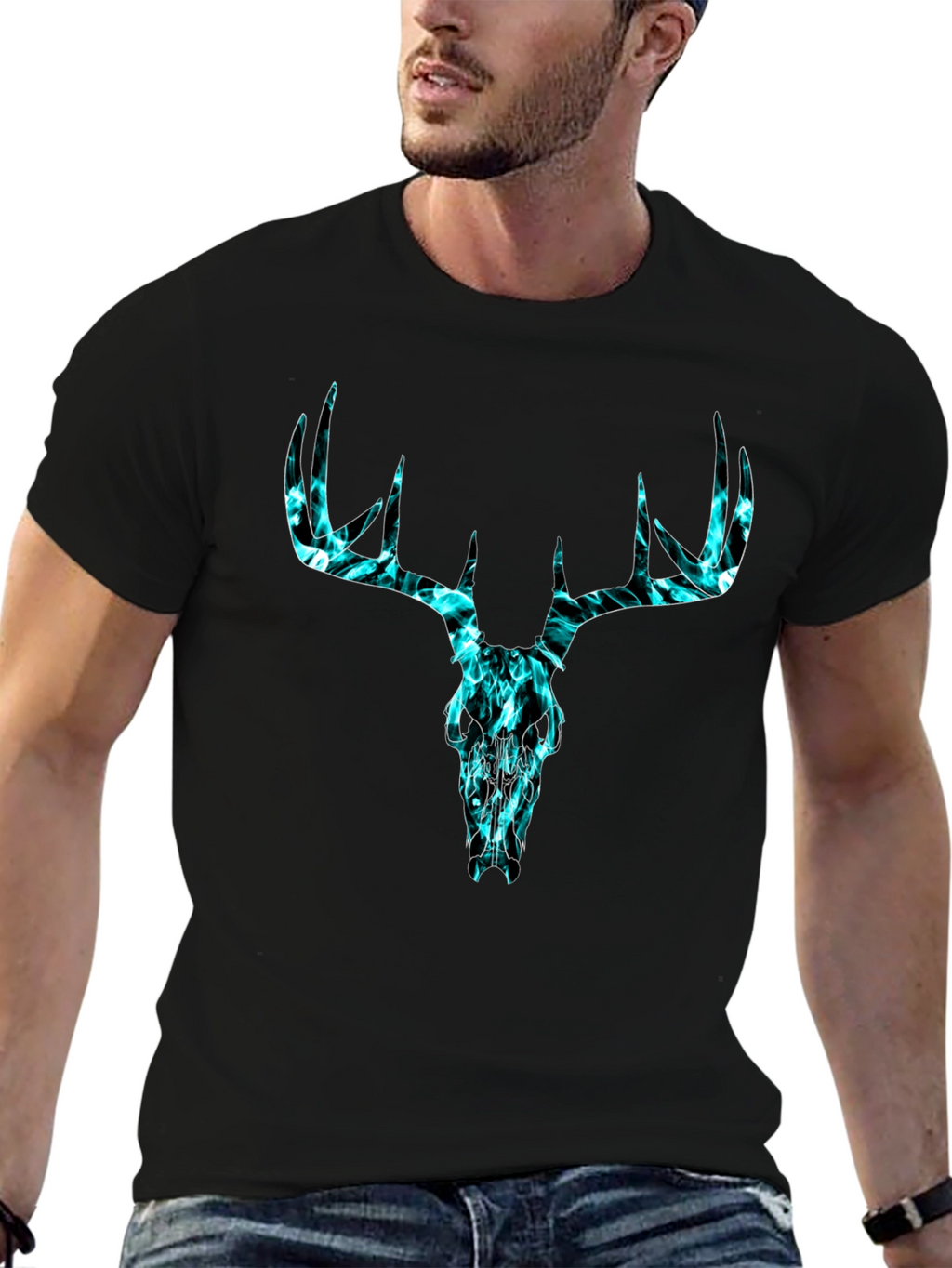 Deer Skull Graphic Tee - Black Cotton