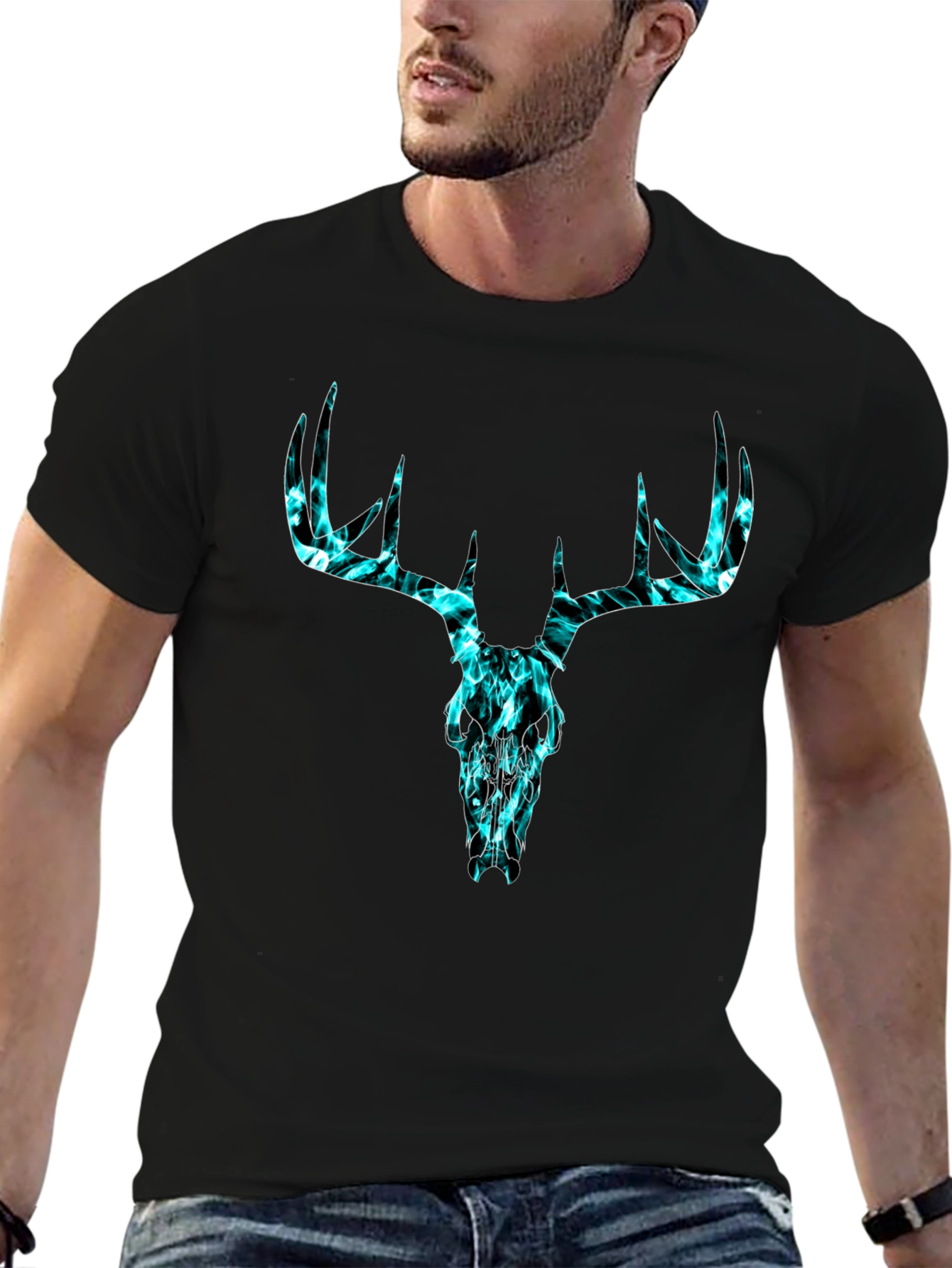 Deer Skull Graphic Tee - Black Cotton