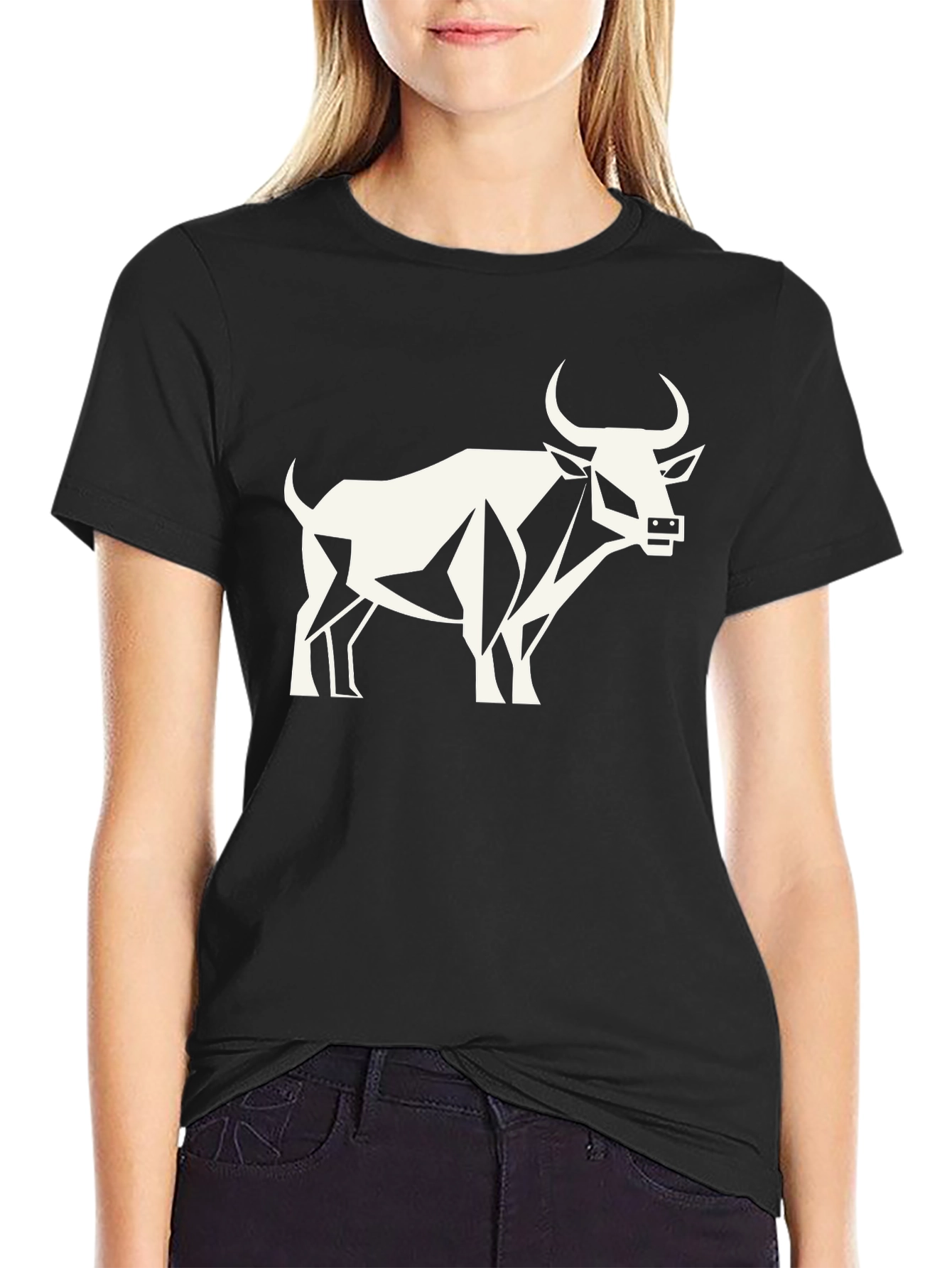 Geometric Bull Graphic Tee - Black