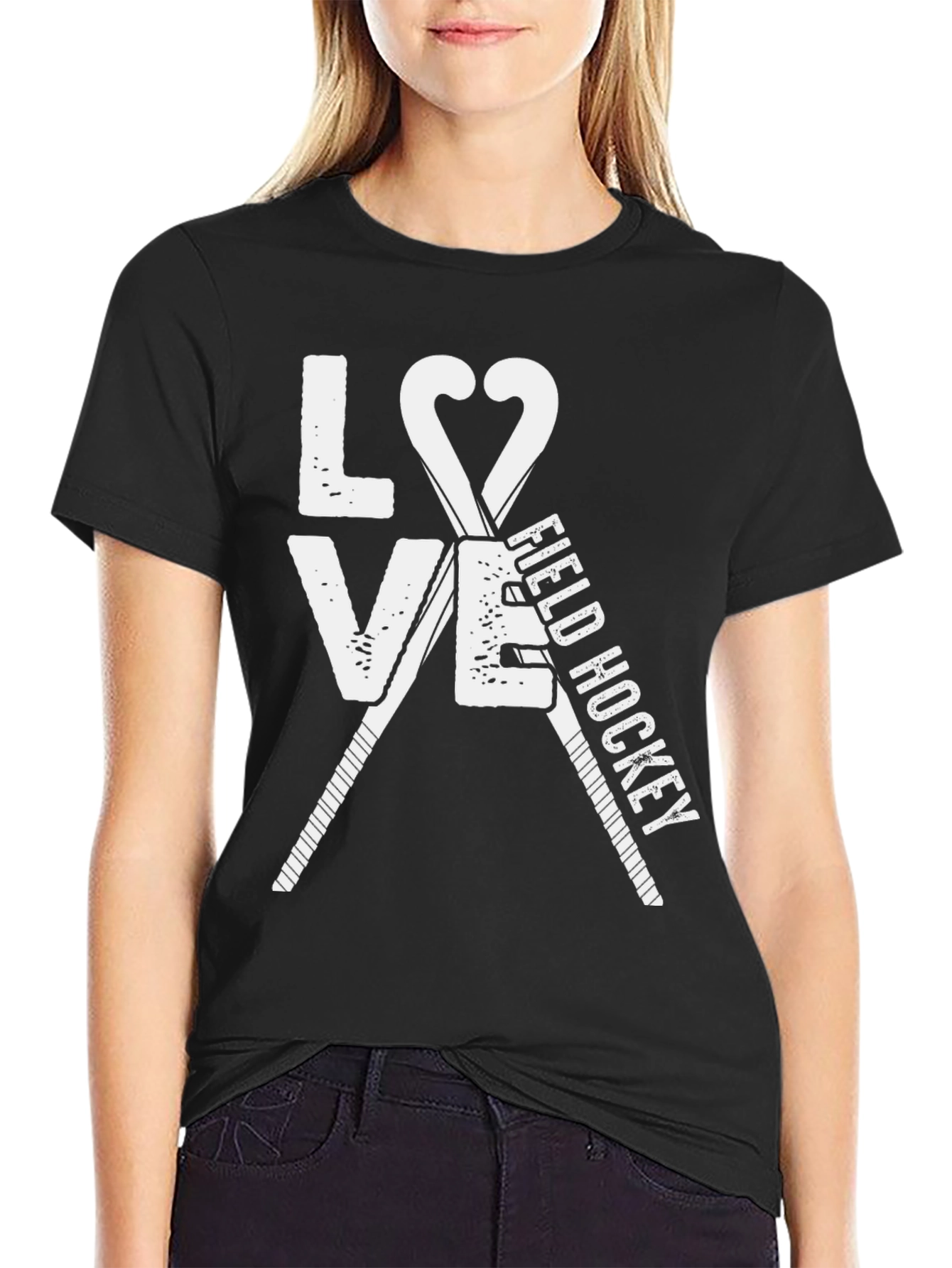 Love Field Hockey Black Graphic T-Shirt