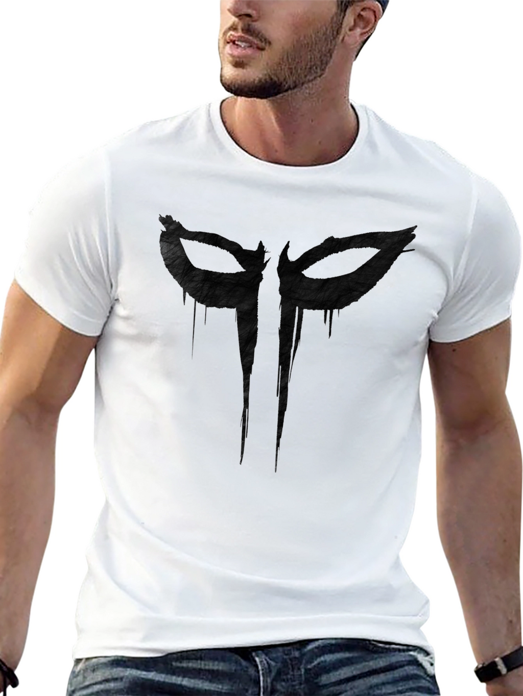Mens Black Graphic Tee - Mask Design