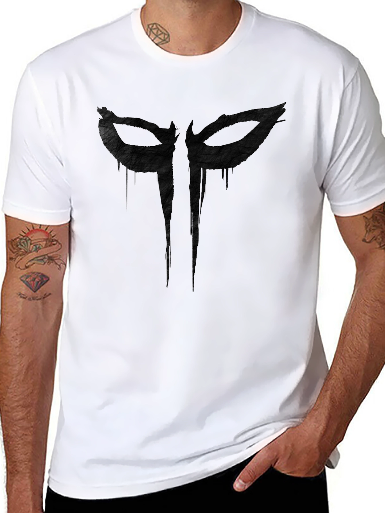 Mens Black Graphic Tee - Mask Design