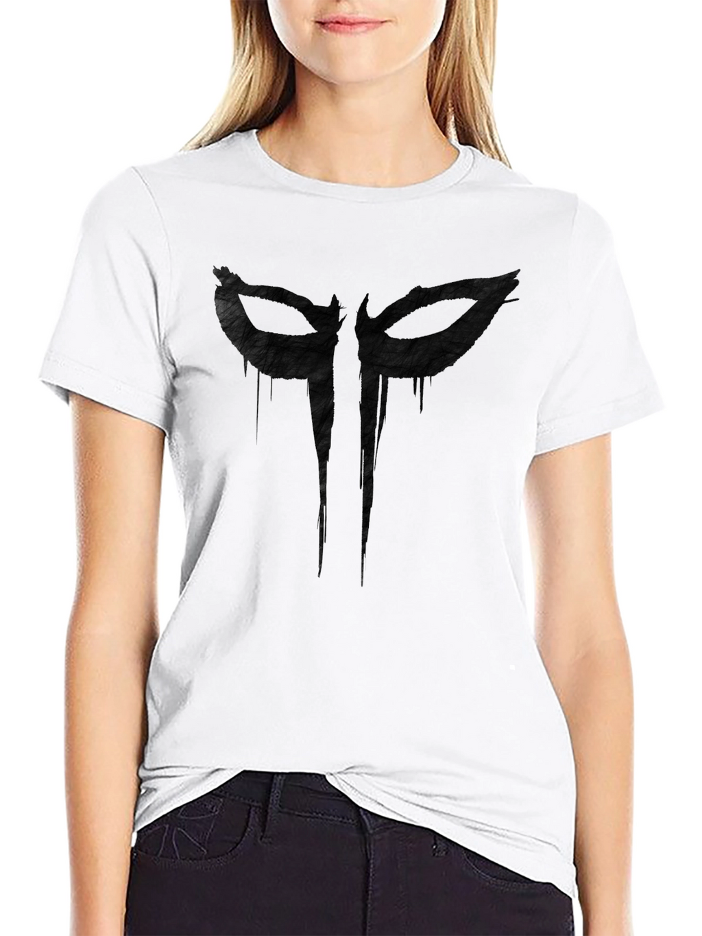 Mens Black Graphic Tee - Mask Design