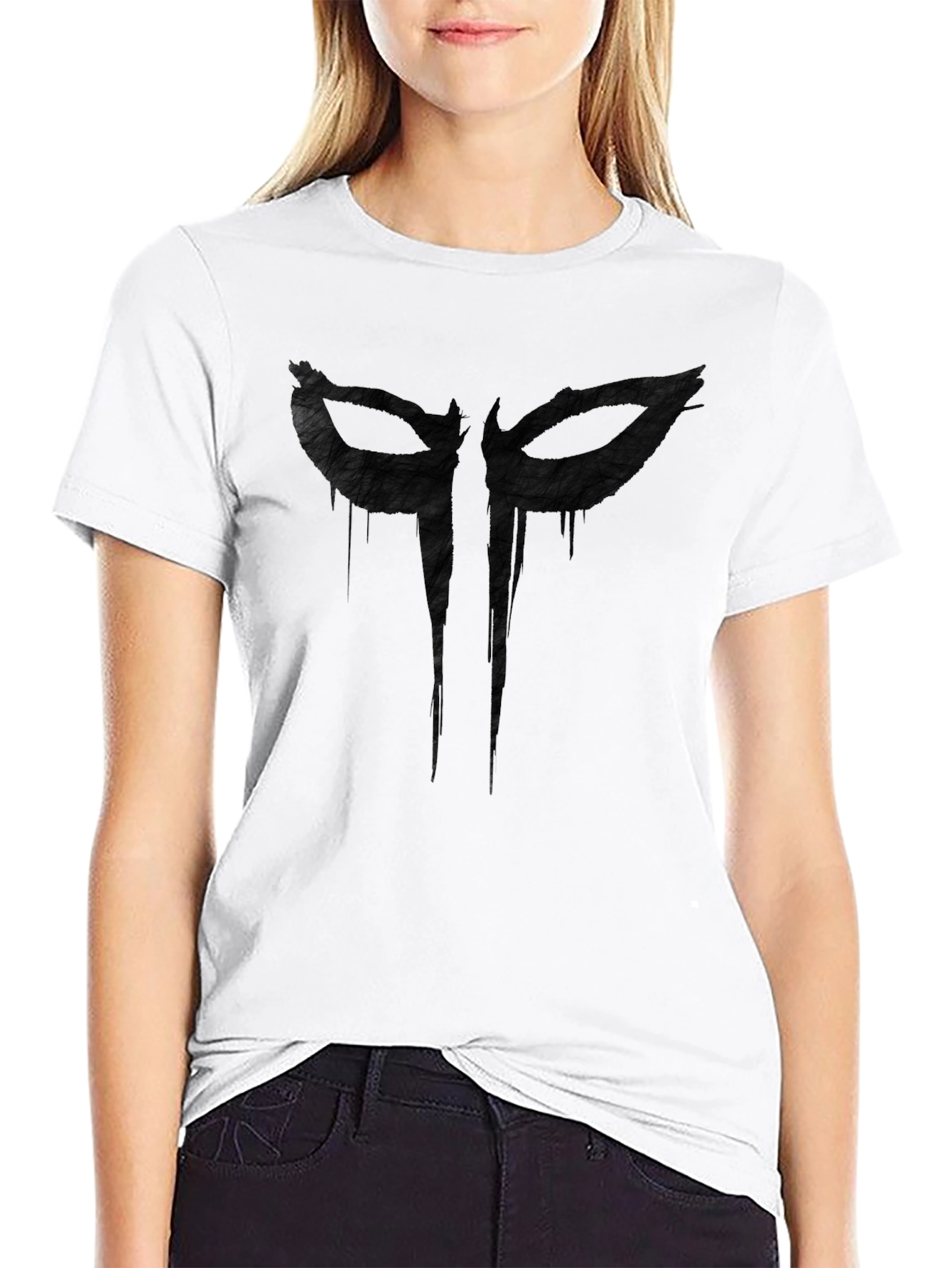 Mens Black Graphic Tee - Mask Design