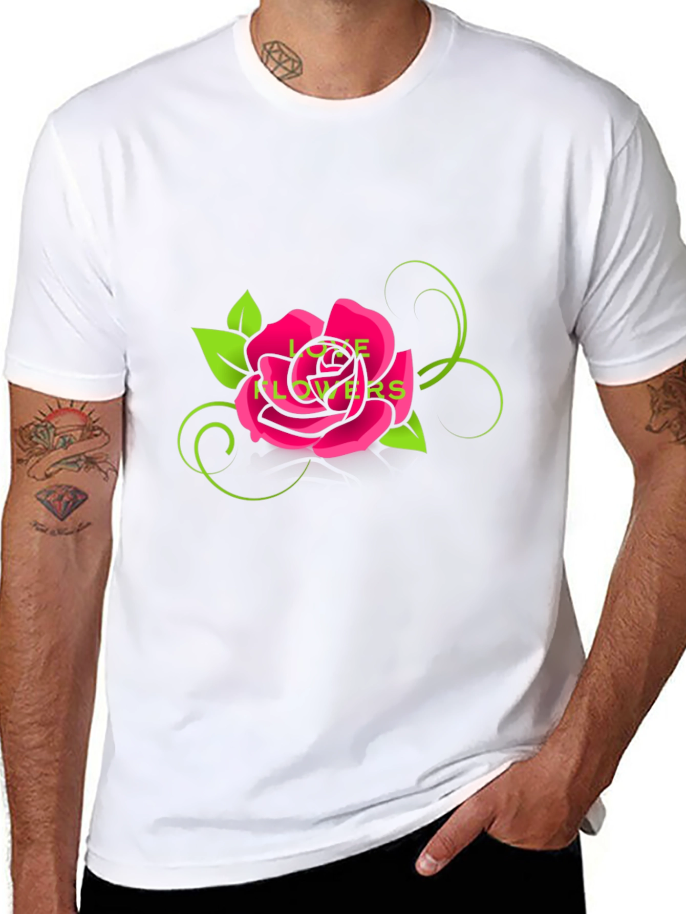 Love Flowers Rose Graphic Tee - Black