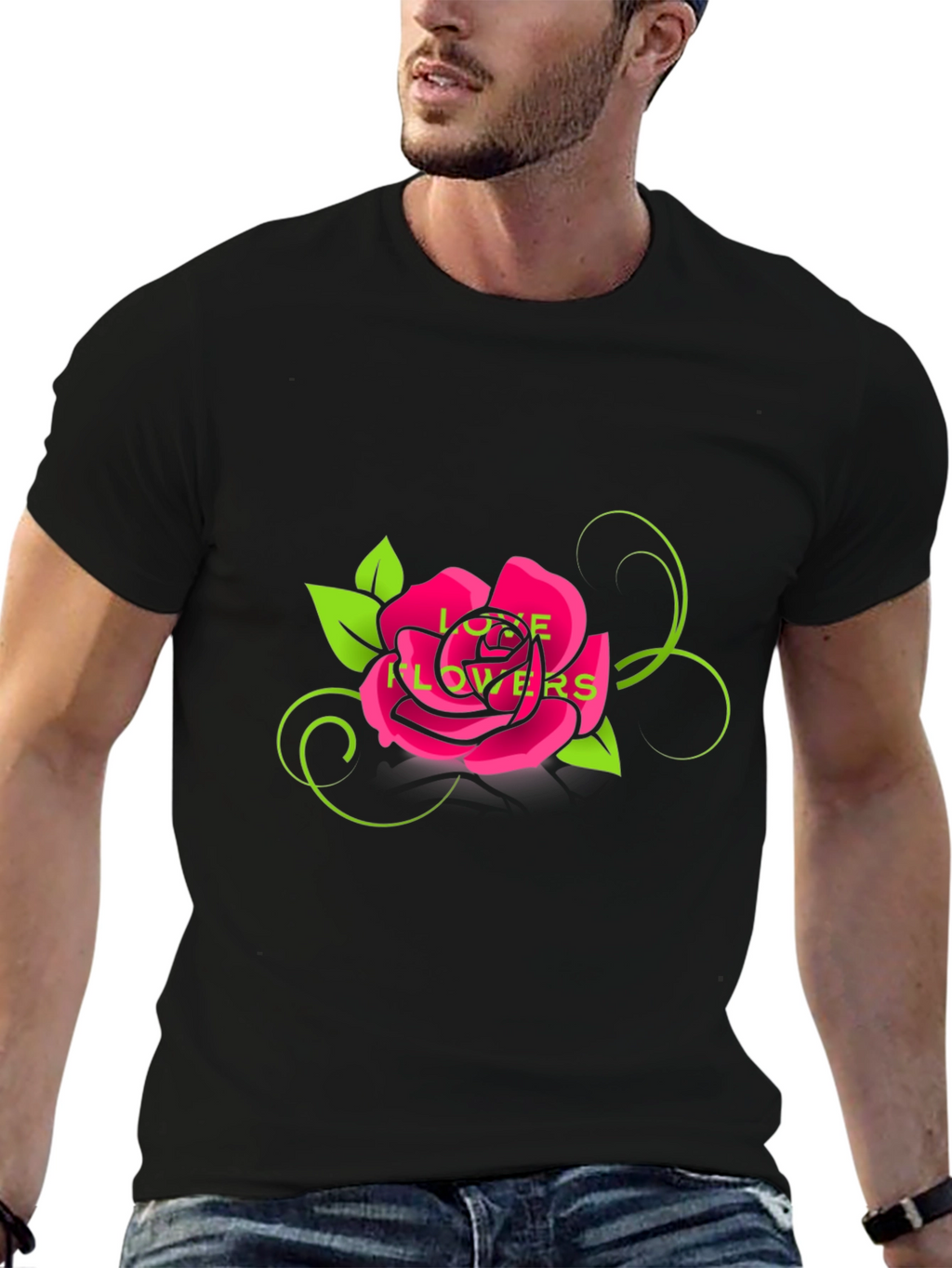 Love Flowers Rose Graphic Tee - Black