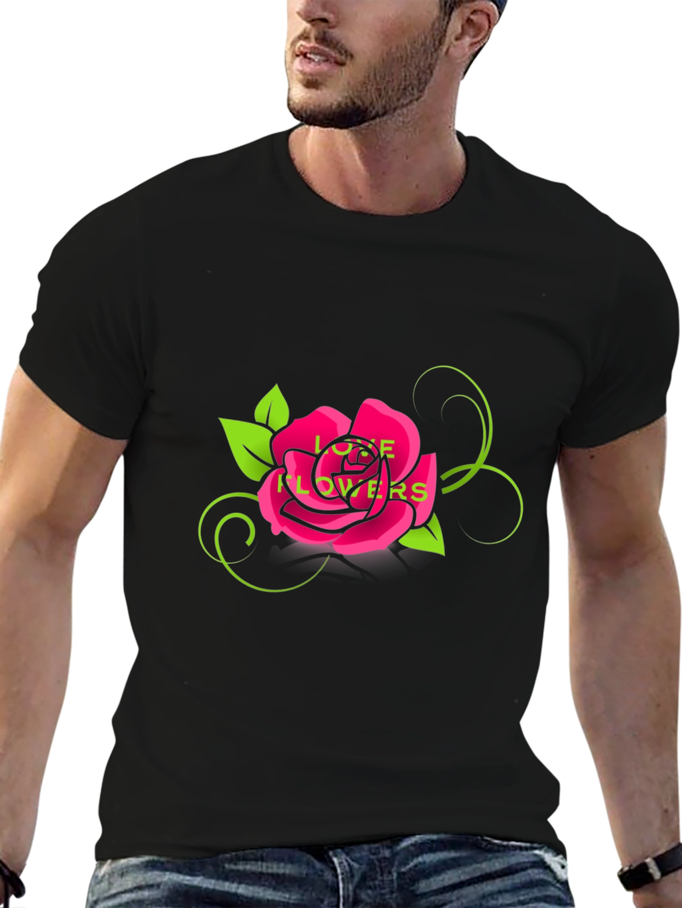 Love Flowers Rose Graphic Tee - Black