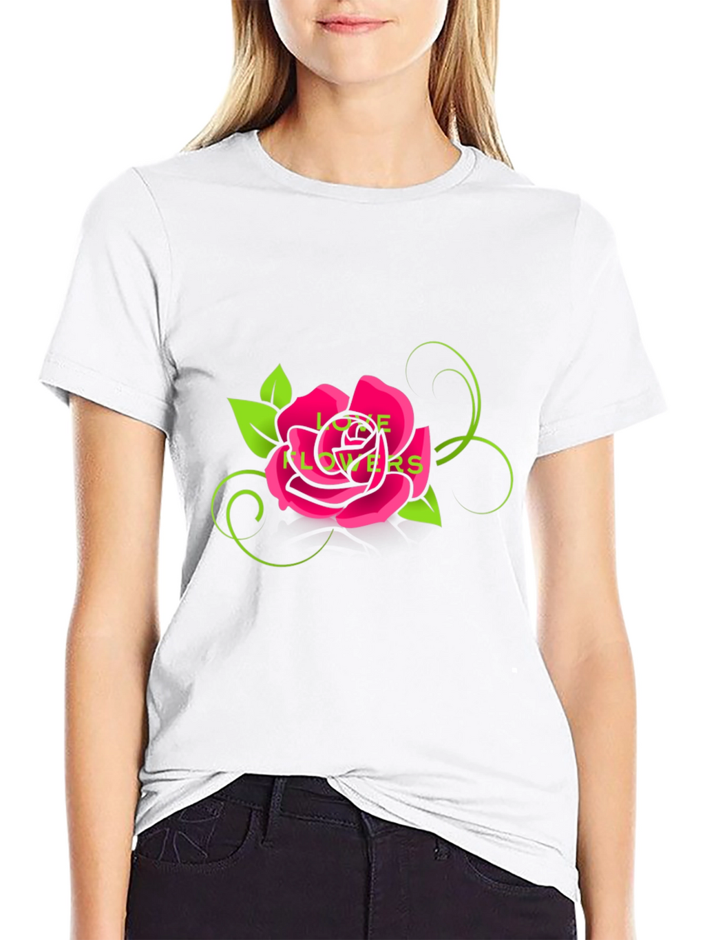 Love Flowers Rose Graphic Tee - Black