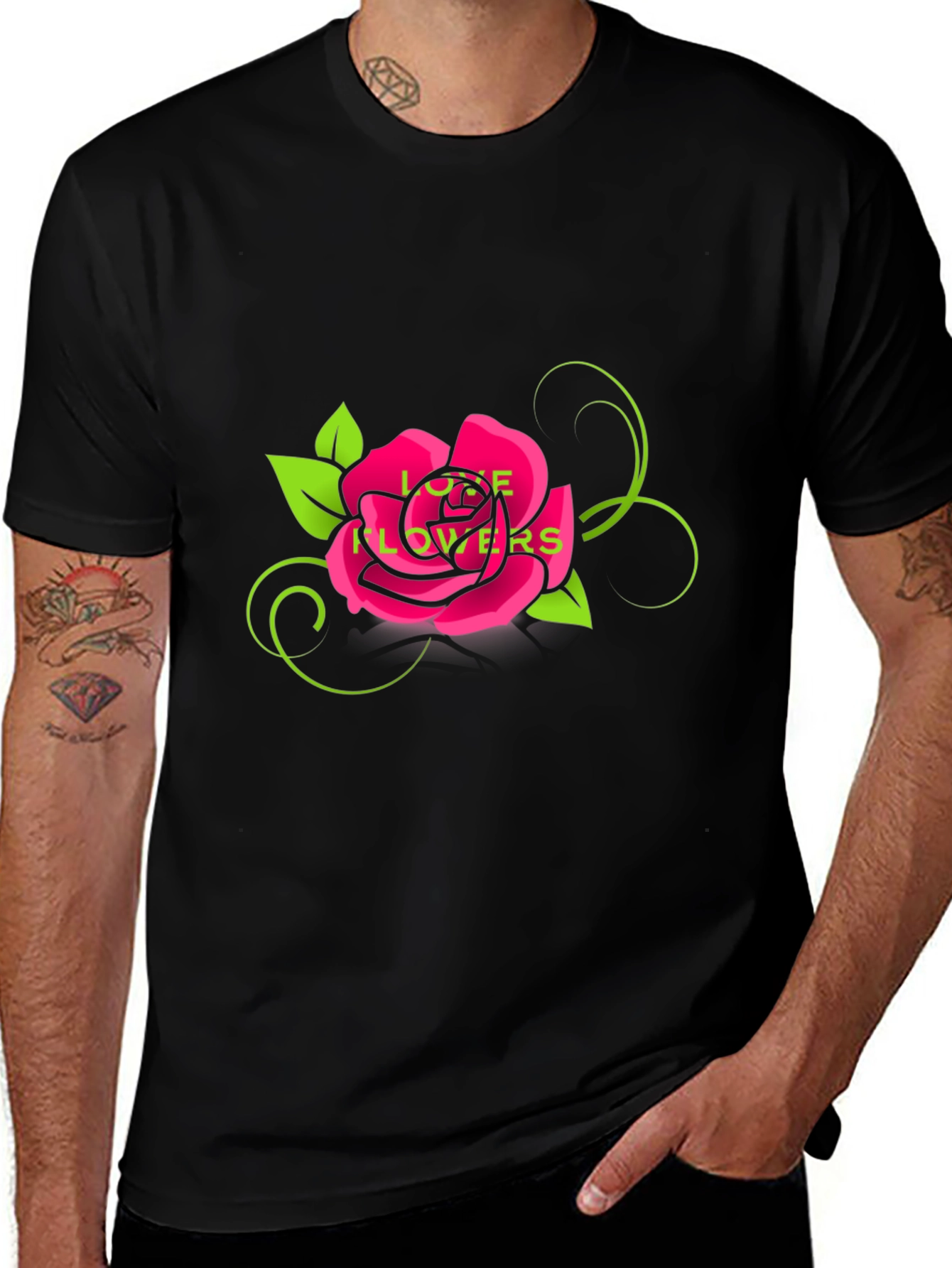 Love Flowers Rose Graphic Tee - Black