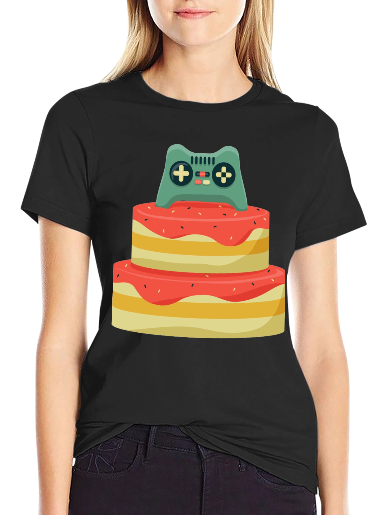 Gamer Birthday T-Shirt - Cake & Controller Design