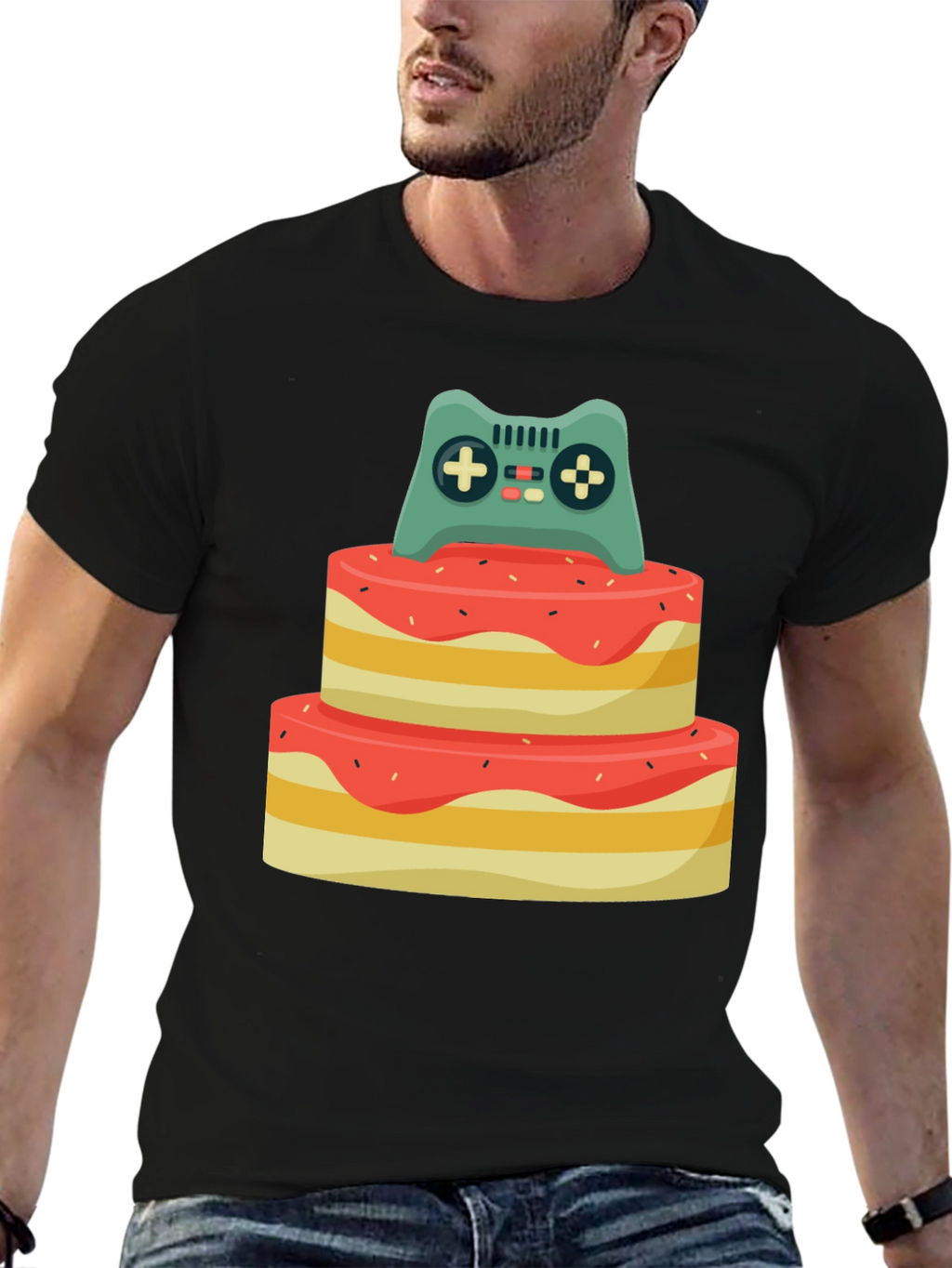 Gamer Birthday T-Shirt - Cake & Controller Design