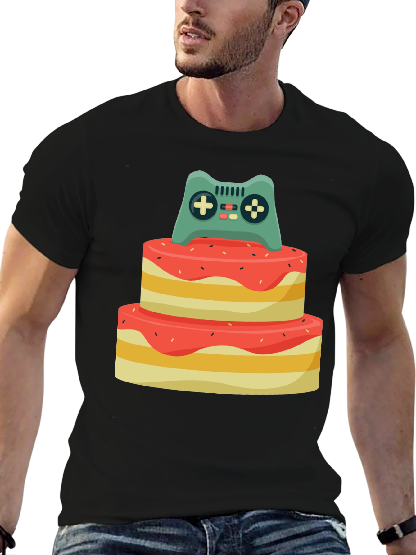 Gamer Birthday T-Shirt - Cake & Controller Design