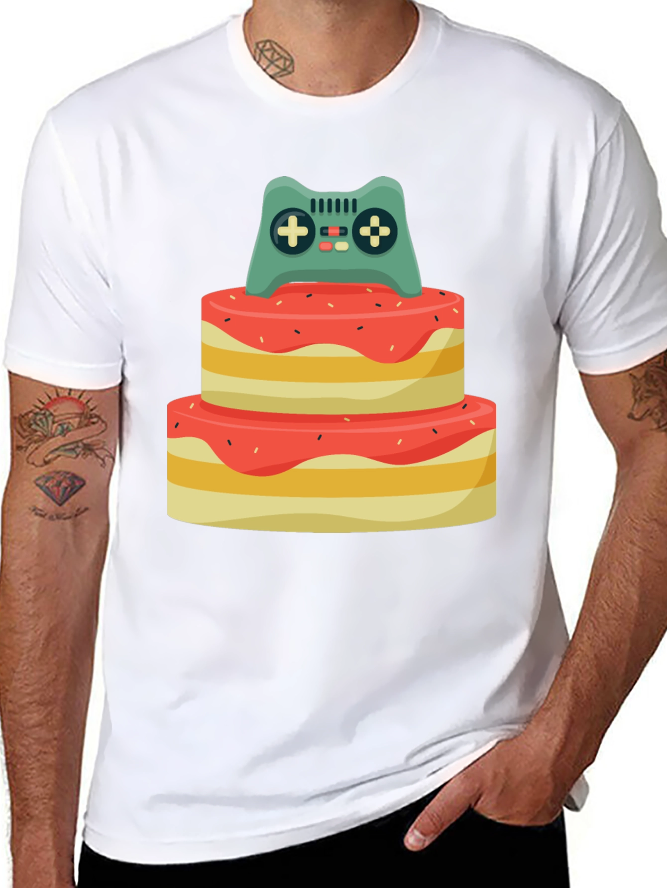Gamer Birthday T-Shirt - Cake & Controller Design